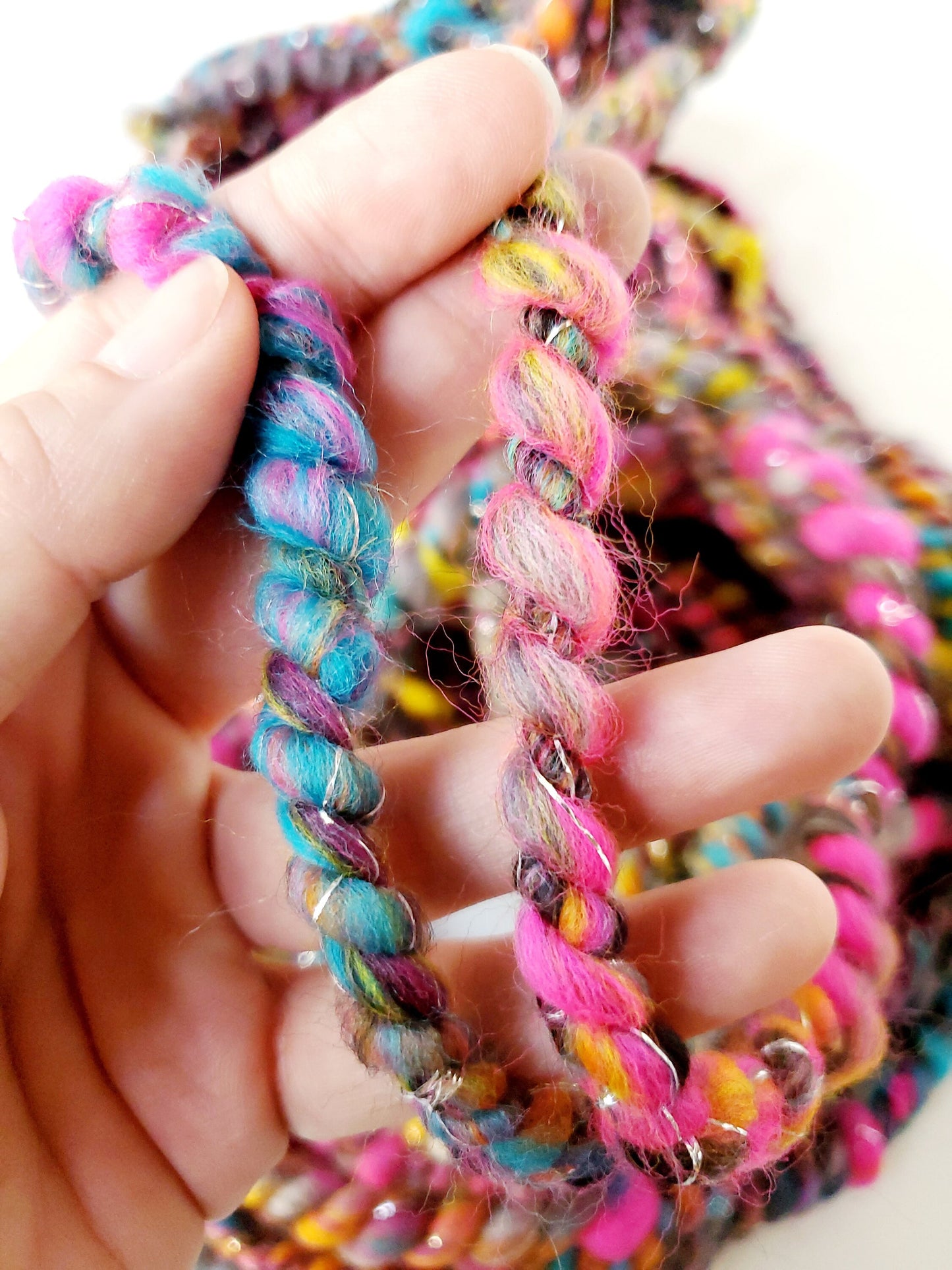 COLOR SPIN 2.0 5yrds, Handspun Art Yarn, Weaving and Fiber Arts, Scrap Yarn, Yarn