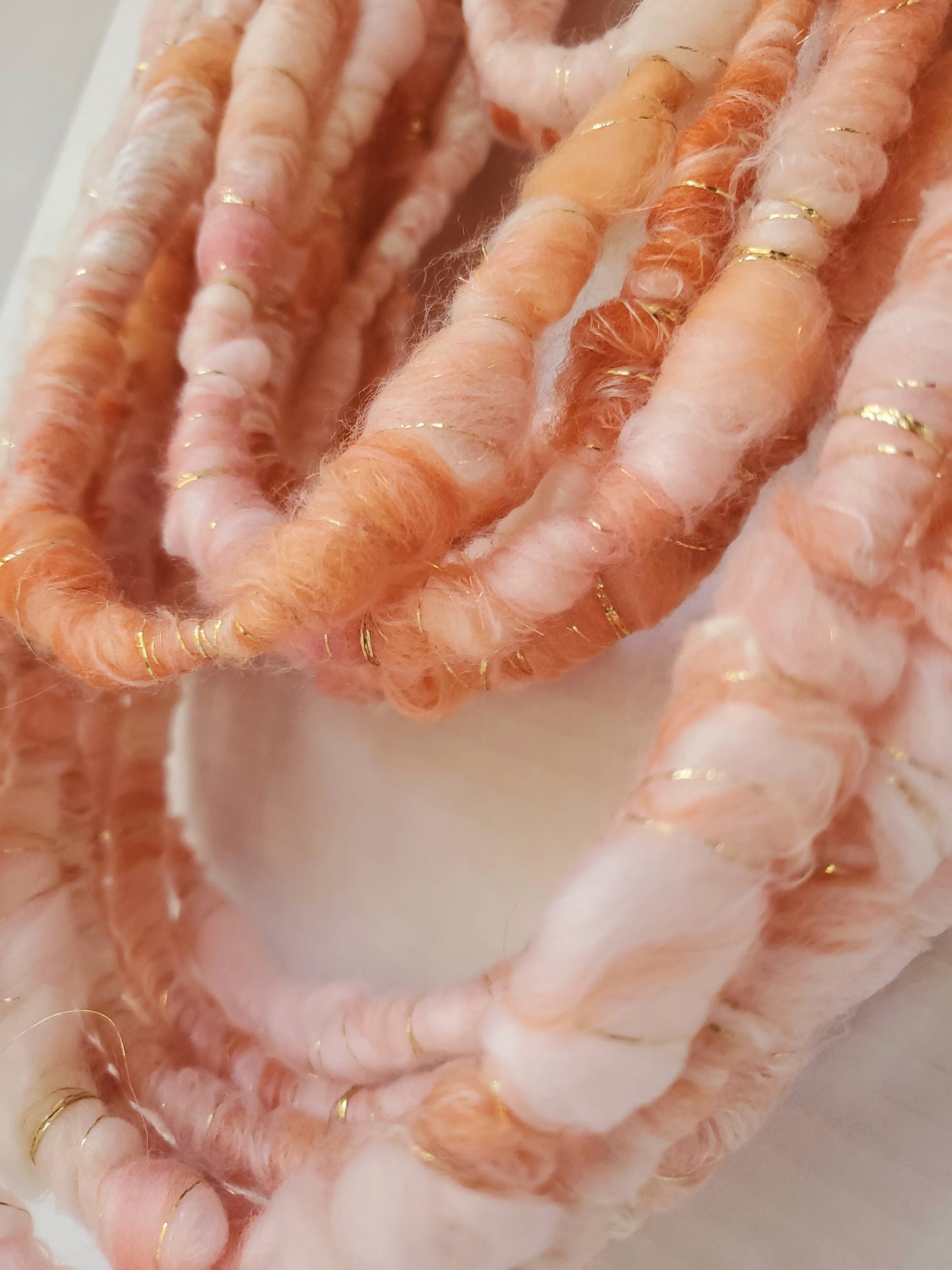 CORAL SINGLE 4yrds, Handspun Art Yarn, Weaving and Fiber Arts, Scrap Yarn, Yarn