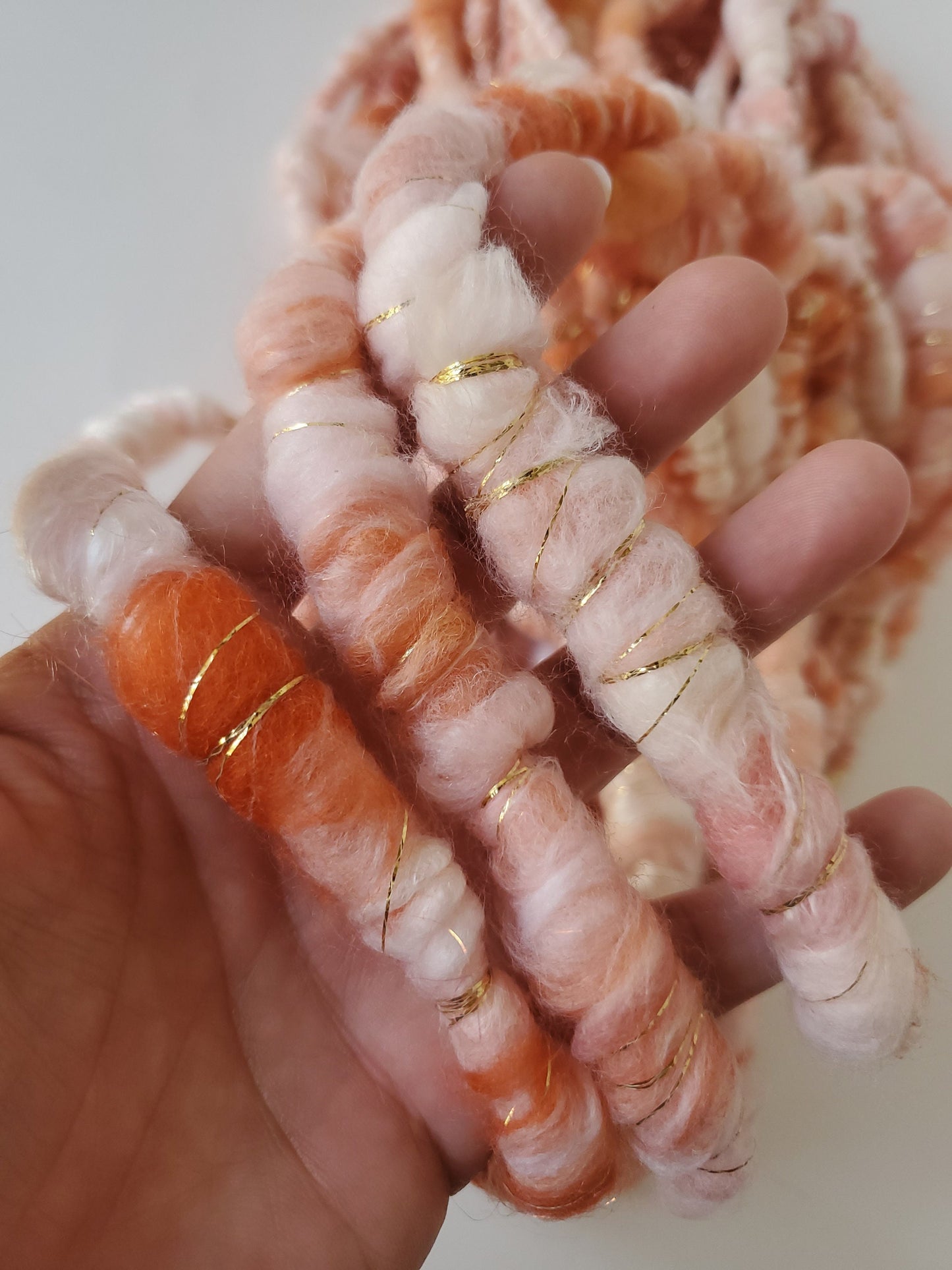 CORAL SINGLE 4yrds, Handspun Art Yarn, Weaving and Fiber Arts, Scrap Yarn, Yarn