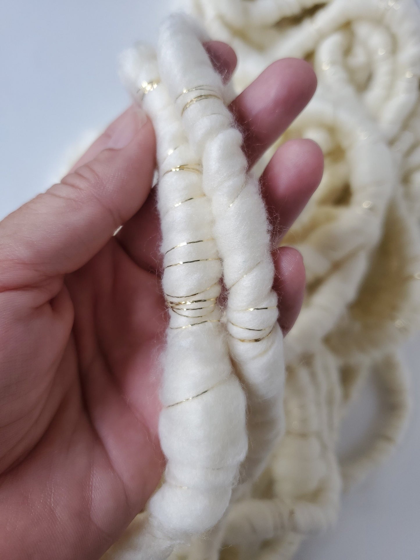 GILDED ICE 4.5yrds, Handspun Art Yarn, Weaving and Fiber Arts, Scrap Yarn, Yarn
