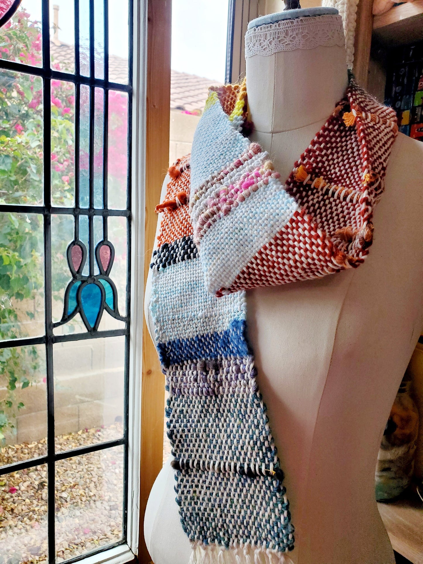 HANDSPUN SCARF, Handspun Art Yarn, Weaving and Fiber Arts, Scrap Yarn, Yarn