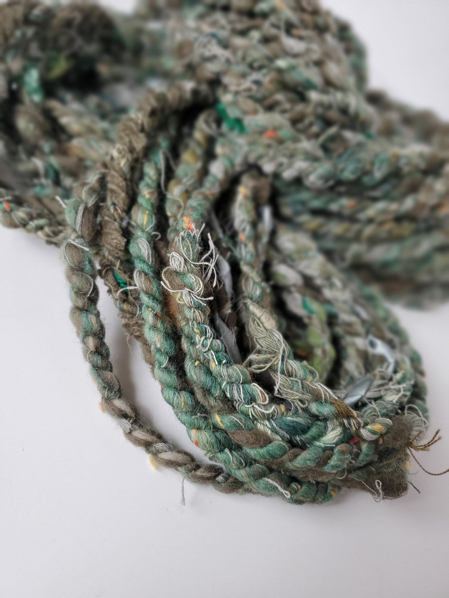 GREEN SCRAP HANDSPUN yarn 7+yrds, Handspun Art Yarn, Weaving and Fiber Arts, Scrap Yarn, Yarn