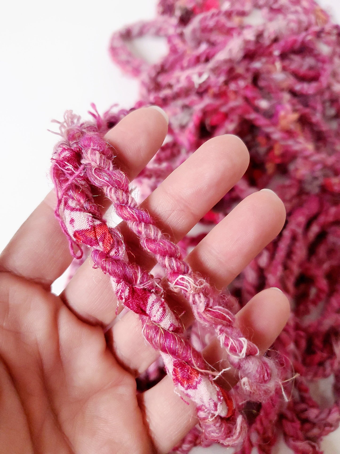 PINK SCRAP HANDSPUN yarn 5yrds, Handspun Art Yarn, Weaving and Fiber Arts, Scrap Yarn, Yarn