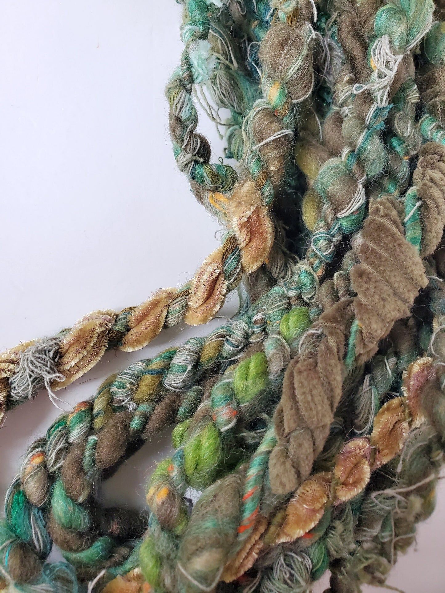 GREEN SCRAP HANDSPUN yarn 7+yrds, Handspun Art Yarn, Weaving and Fiber Arts, Scrap Yarn, Yarn
