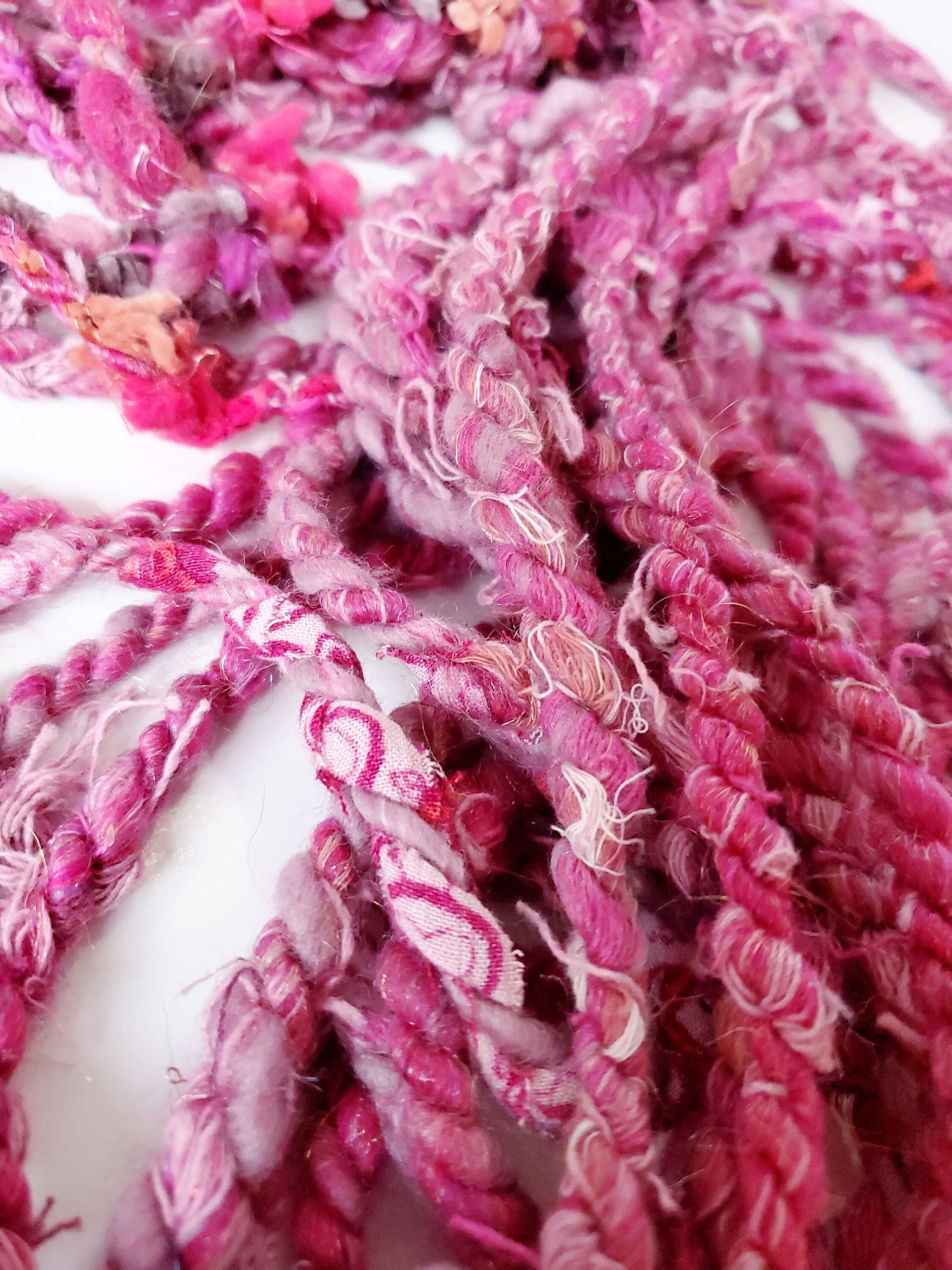 PINK SCRAP HANDSPUN yarn 5yrds, Handspun Art Yarn, Weaving and Fiber Arts, Scrap Yarn, Yarn