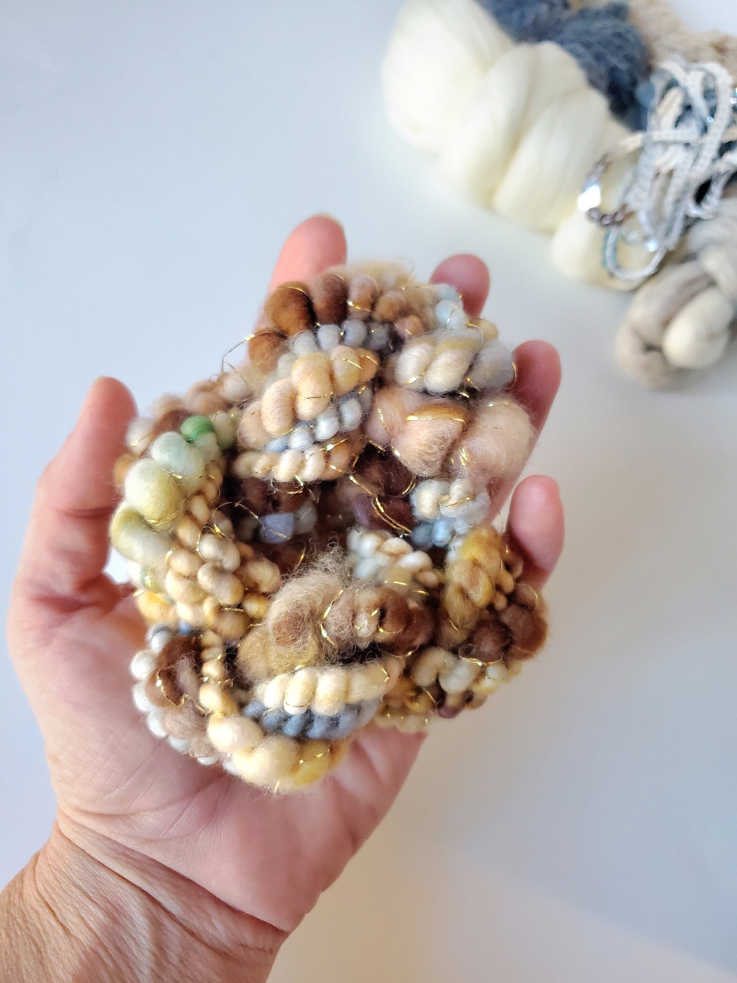 TESS #1 (de) STASH bOX, Handspun Art Yarn, Weaving and Fiber Arts, Scrap Yarn, Yarn