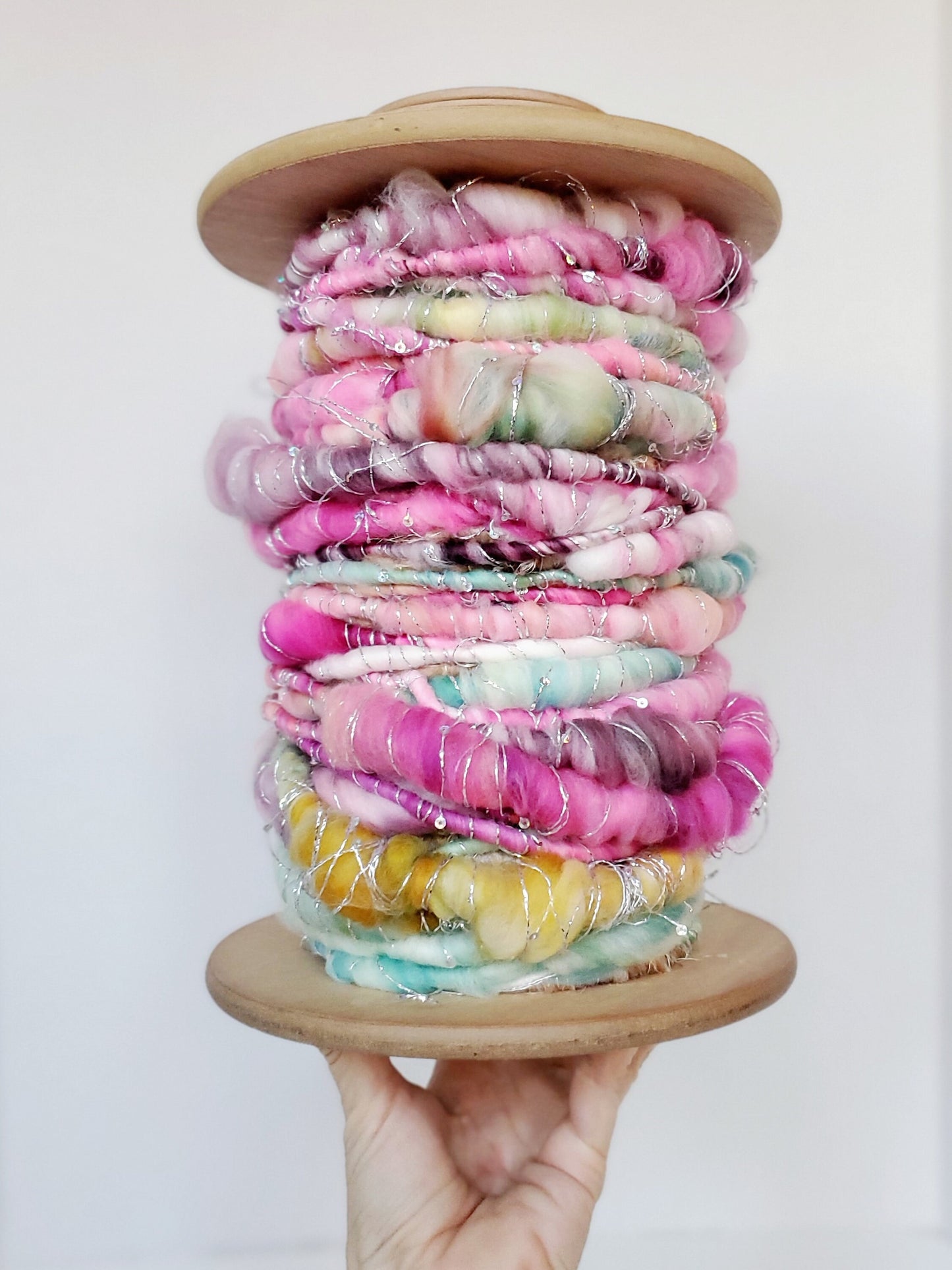 FLAMINGO FLOATY 3yrds, Handspun Art Yarn, Weaving and Fiber Arts, Scrap Yarn, Yarn
