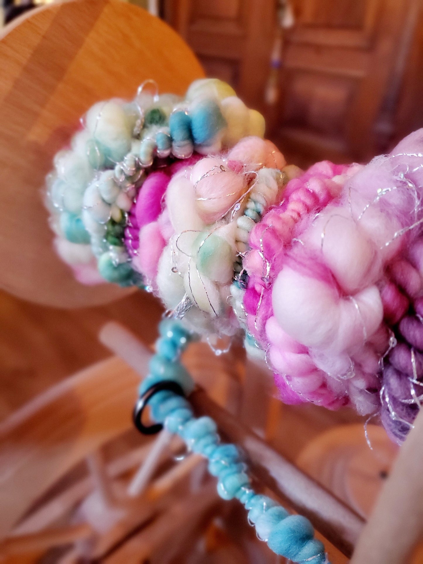 FLAMINGO FLOATY 3yrds, Handspun Art Yarn, Weaving and Fiber Arts, Scrap Yarn, Yarn