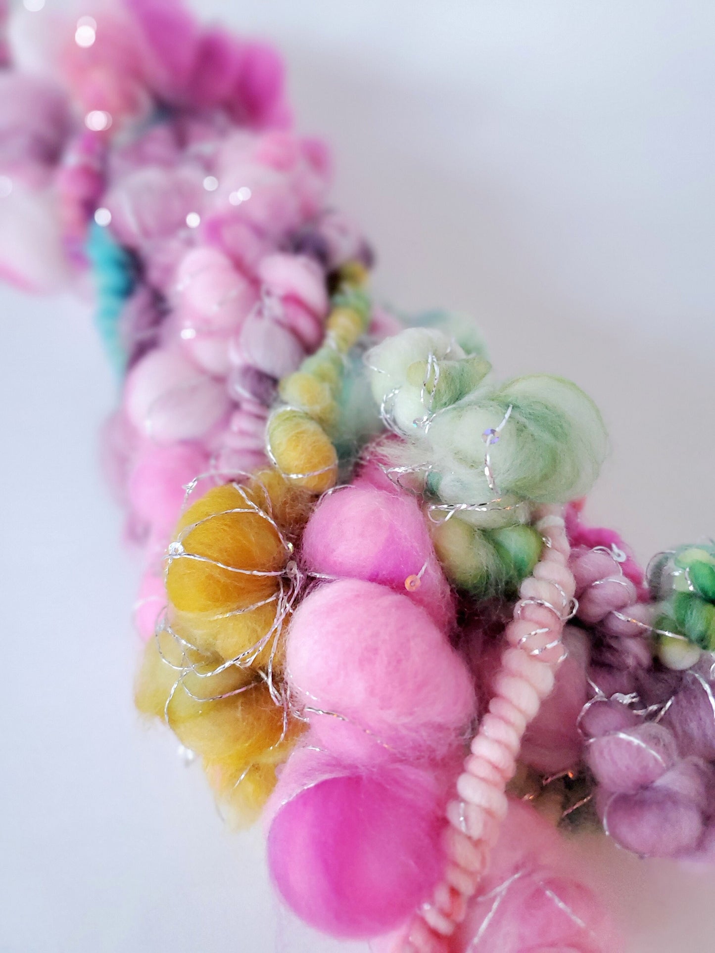 FLAMINGO FLOATY 3yrds, Handspun Art Yarn, Weaving and Fiber Arts, Scrap Yarn, Yarn