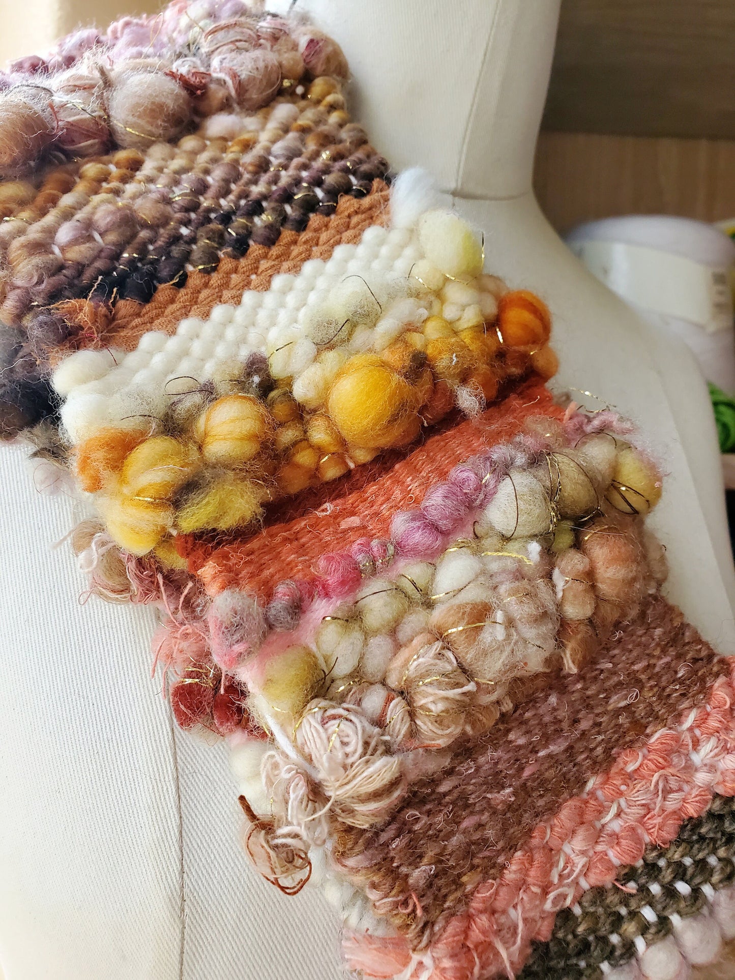 INFINITY SCARF 4, Handspun Art Yarn, Weaving and Fiber Arts, Scrap Yarn, Yarn, woven scarf