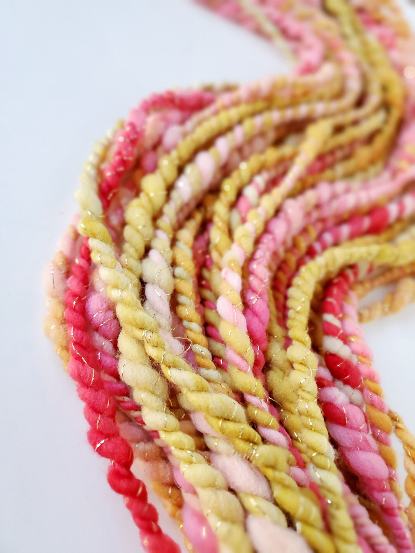 PINK LADY 2PLY 4.5yrds, Handspun Art Yarn, Weaving and Fiber Arts, Scrap Yarn, Yarn