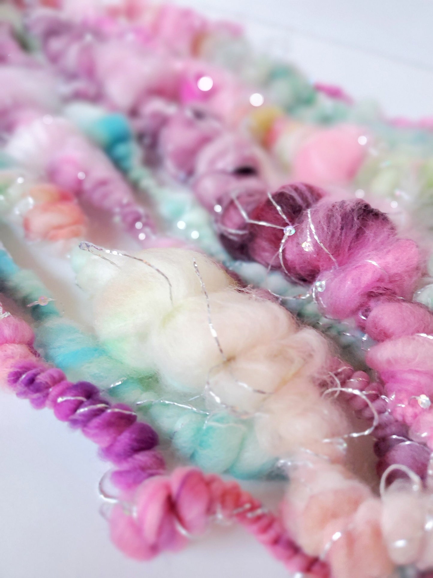 FLAMINGO FLOATY 3yrds, Handspun Art Yarn, Weaving and Fiber Arts, Scrap Yarn, Yarn