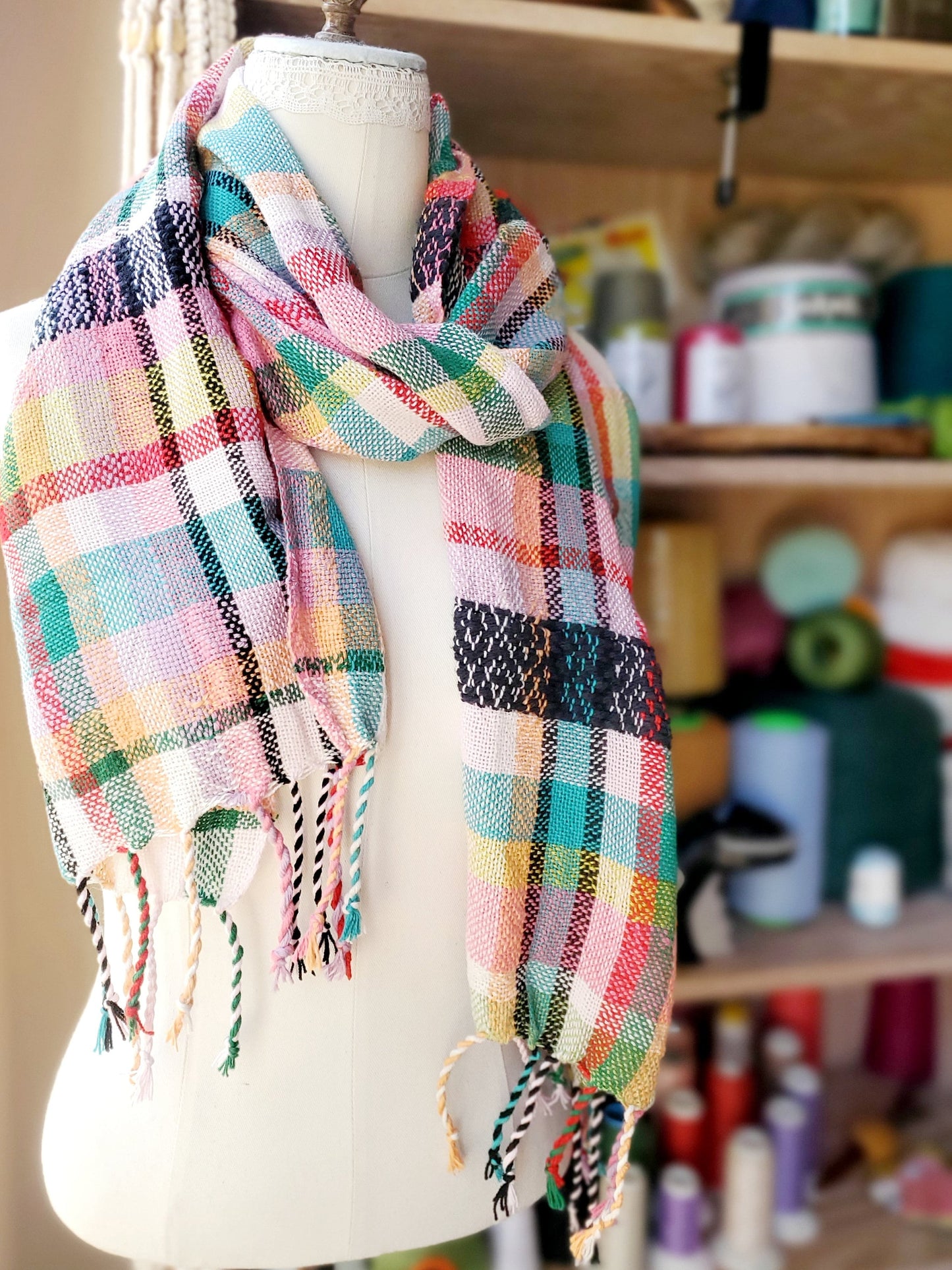 HANDWOVEN SCARF, Weaving and Fiber Arts, Yarn, woven scarf