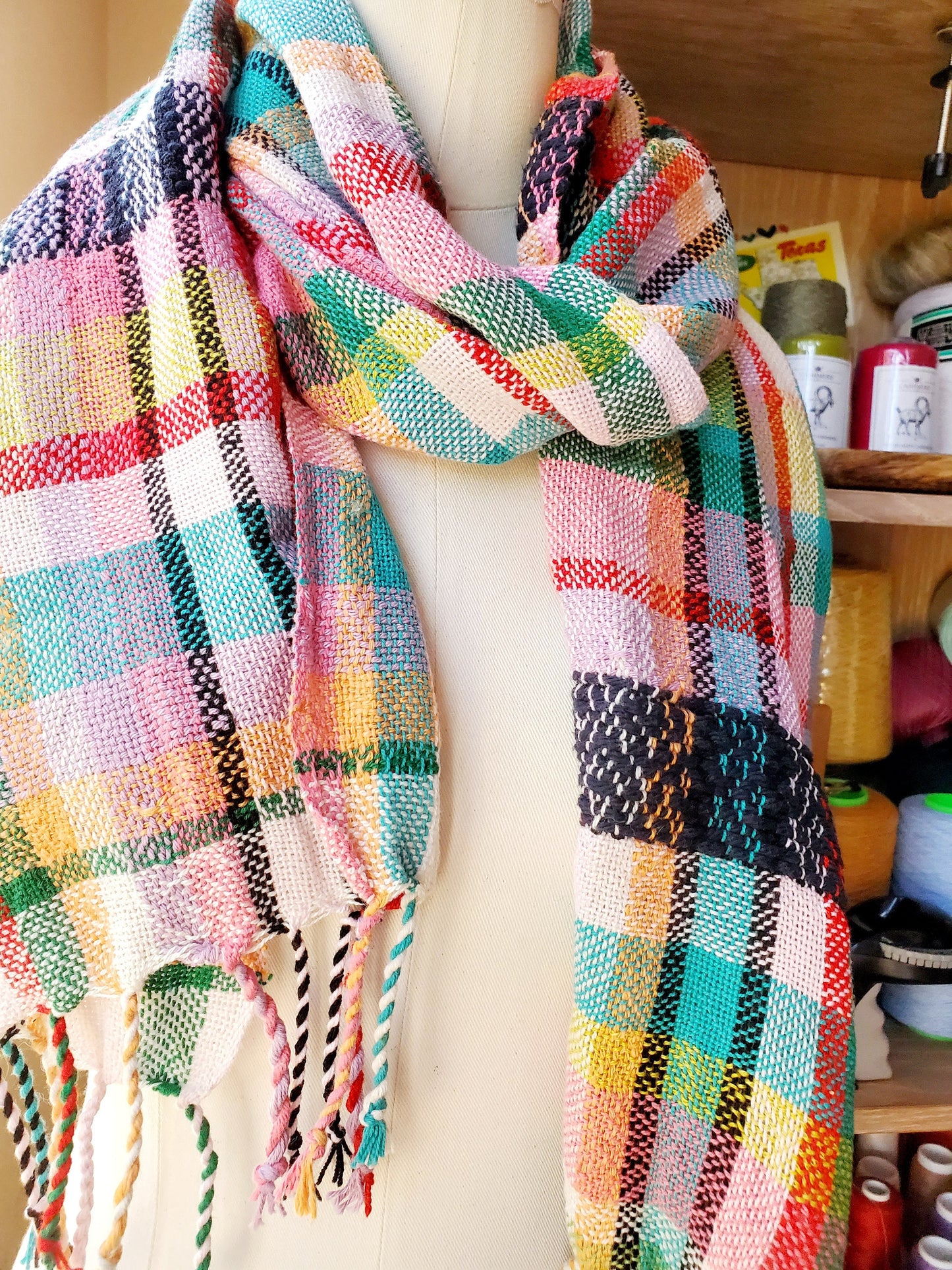 HANDWOVEN SCARF, Weaving and Fiber Arts, Yarn, woven scarf