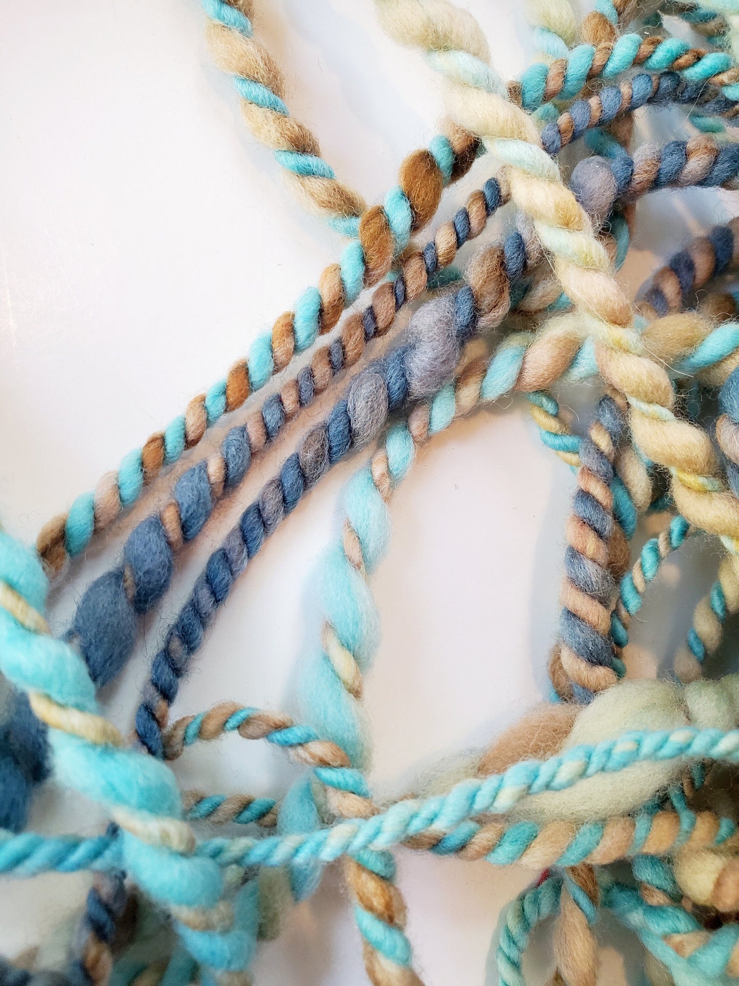 BLUES n BROWNS 17yrds, Handspun Art Yarn, Weaving and Fiber Arts, Scrap Yarn, Yarn