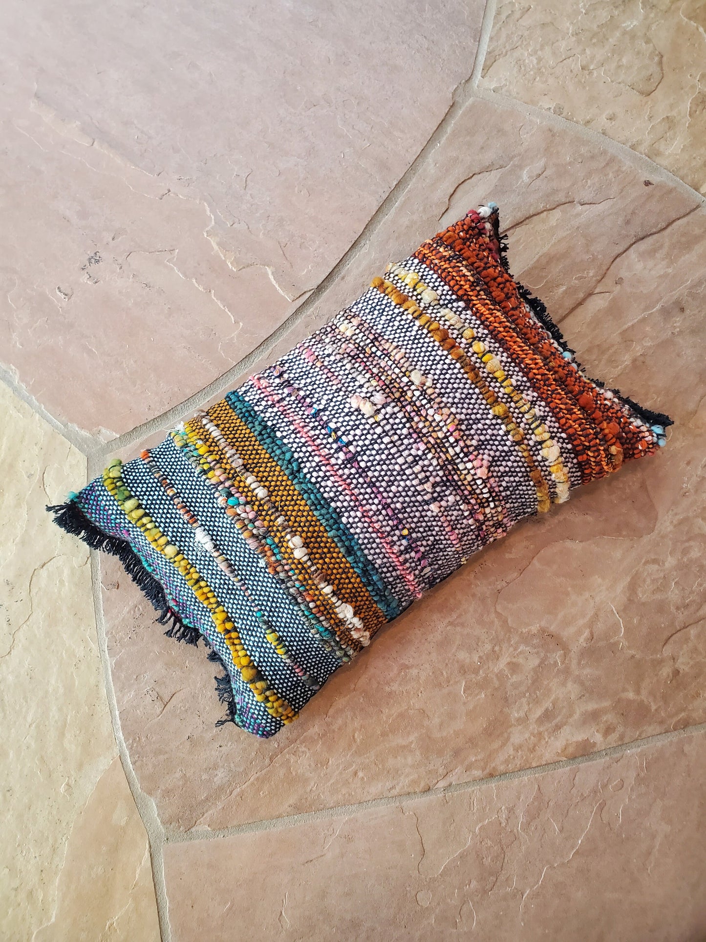 HANDWOVEN (feather) PILLOW, Handspun Art Yarn, Weaving and Fiber Arts, Scrap Yarn, Yarn, woven