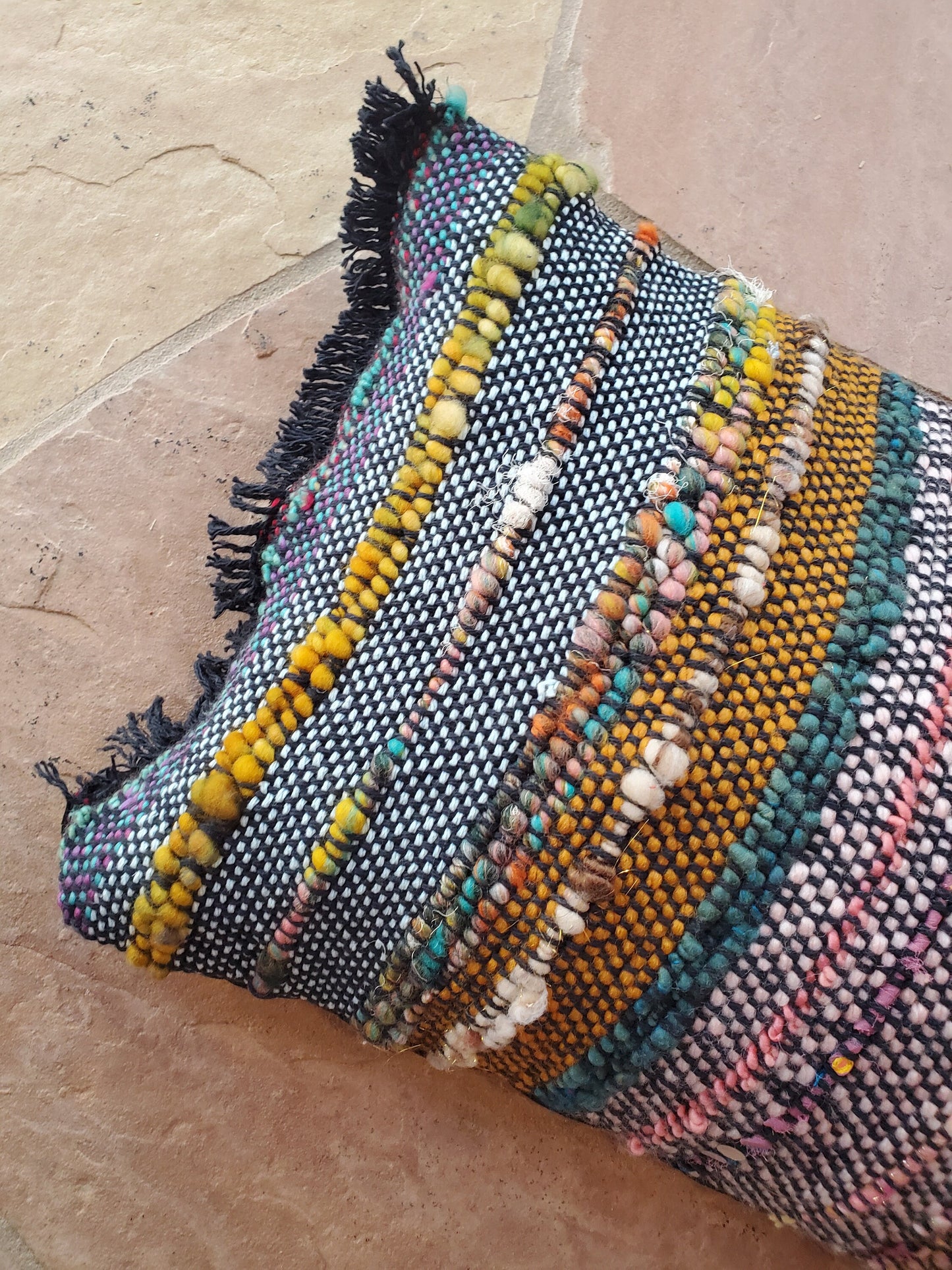HANDWOVEN (feather) PILLOW, Handspun Art Yarn, Weaving and Fiber Arts, Scrap Yarn, Yarn, woven