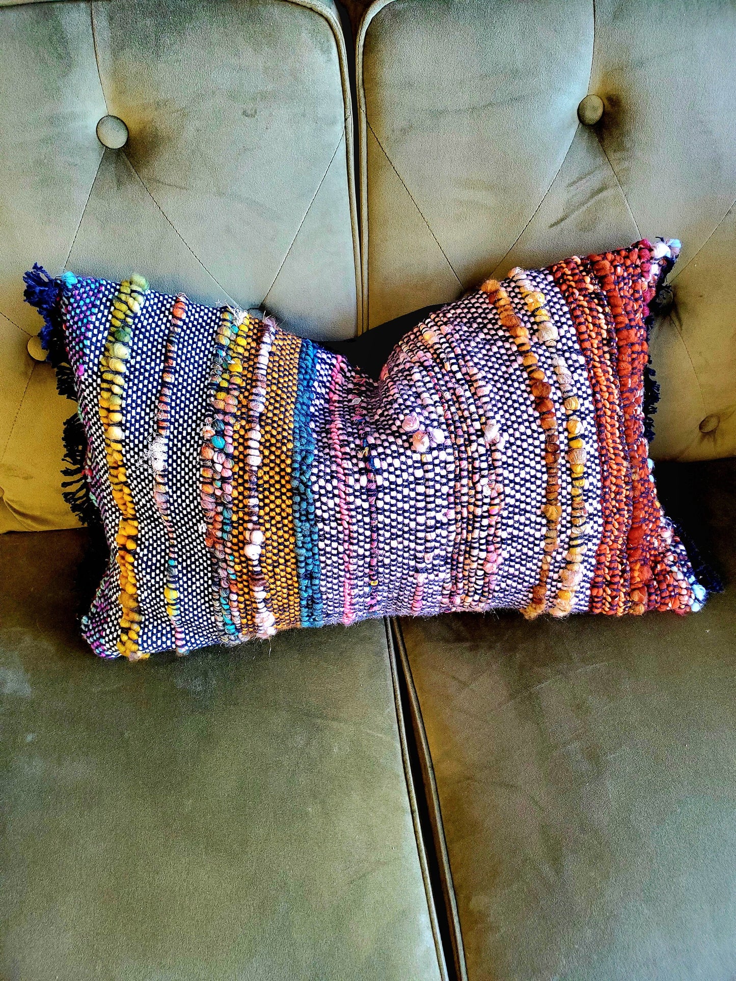 HANDWOVEN (feather) PILLOW, Handspun Art Yarn, Weaving and Fiber Arts, Scrap Yarn, Yarn, woven