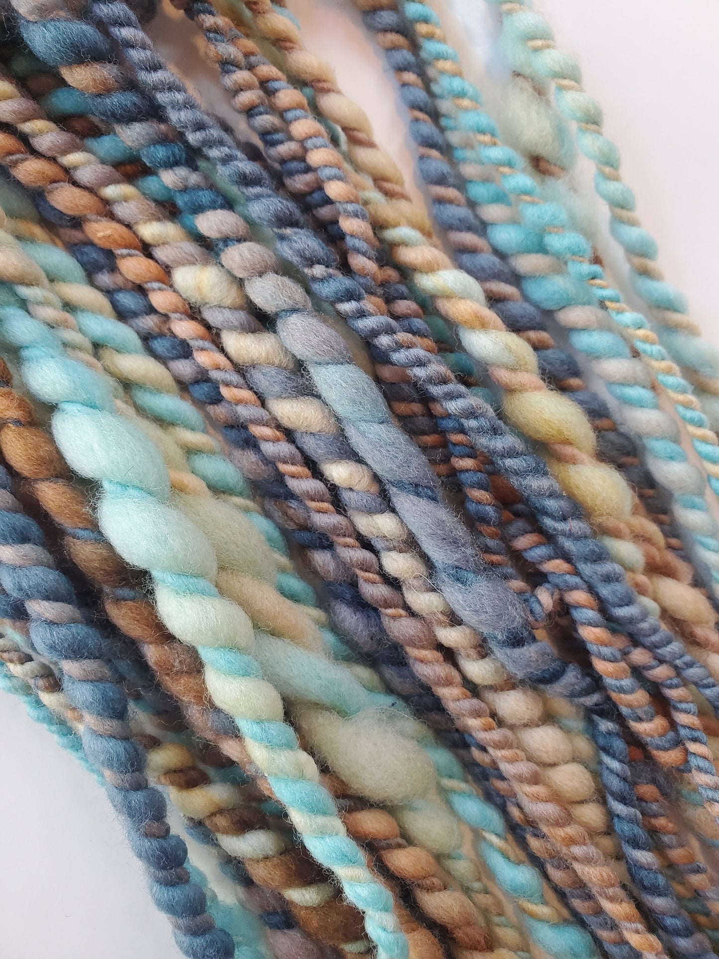 BLUES n BROWNS 17yrds, Handspun Art Yarn, Weaving and Fiber Arts, Scrap Yarn, Yarn