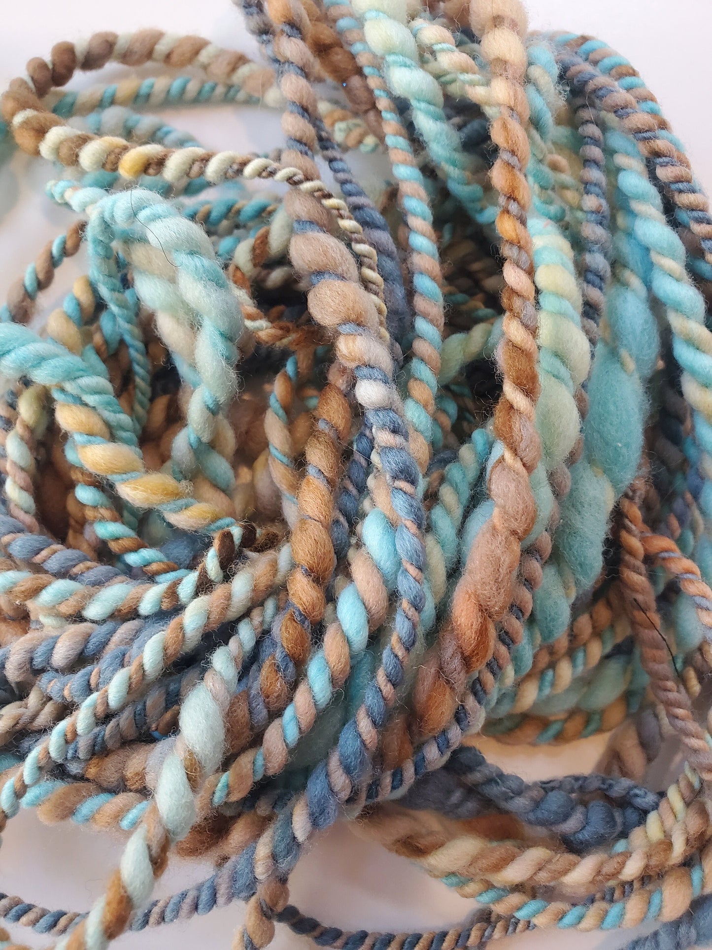 BLUES n BROWNS 17yrds, Handspun Art Yarn, Weaving and Fiber Arts, Scrap Yarn, Yarn