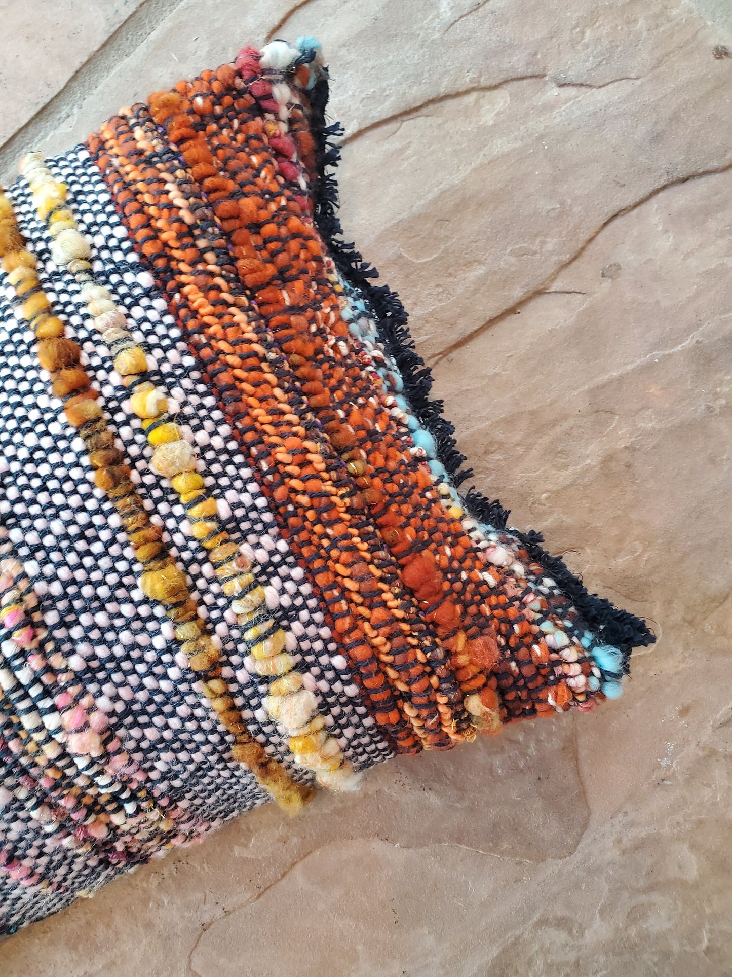 HANDWOVEN (feather) PILLOW, Handspun Art Yarn, Weaving and Fiber Arts, Scrap Yarn, Yarn, woven