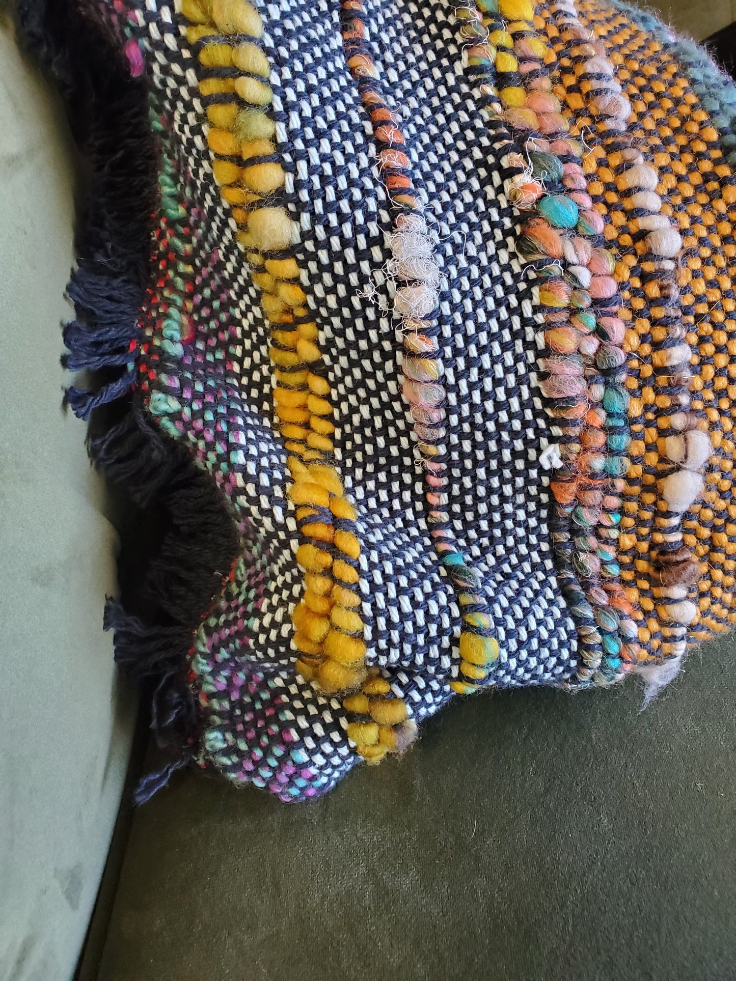 HANDWOVEN (feather) PILLOW, Handspun Art Yarn, Weaving and Fiber Arts, Scrap Yarn, Yarn, woven
