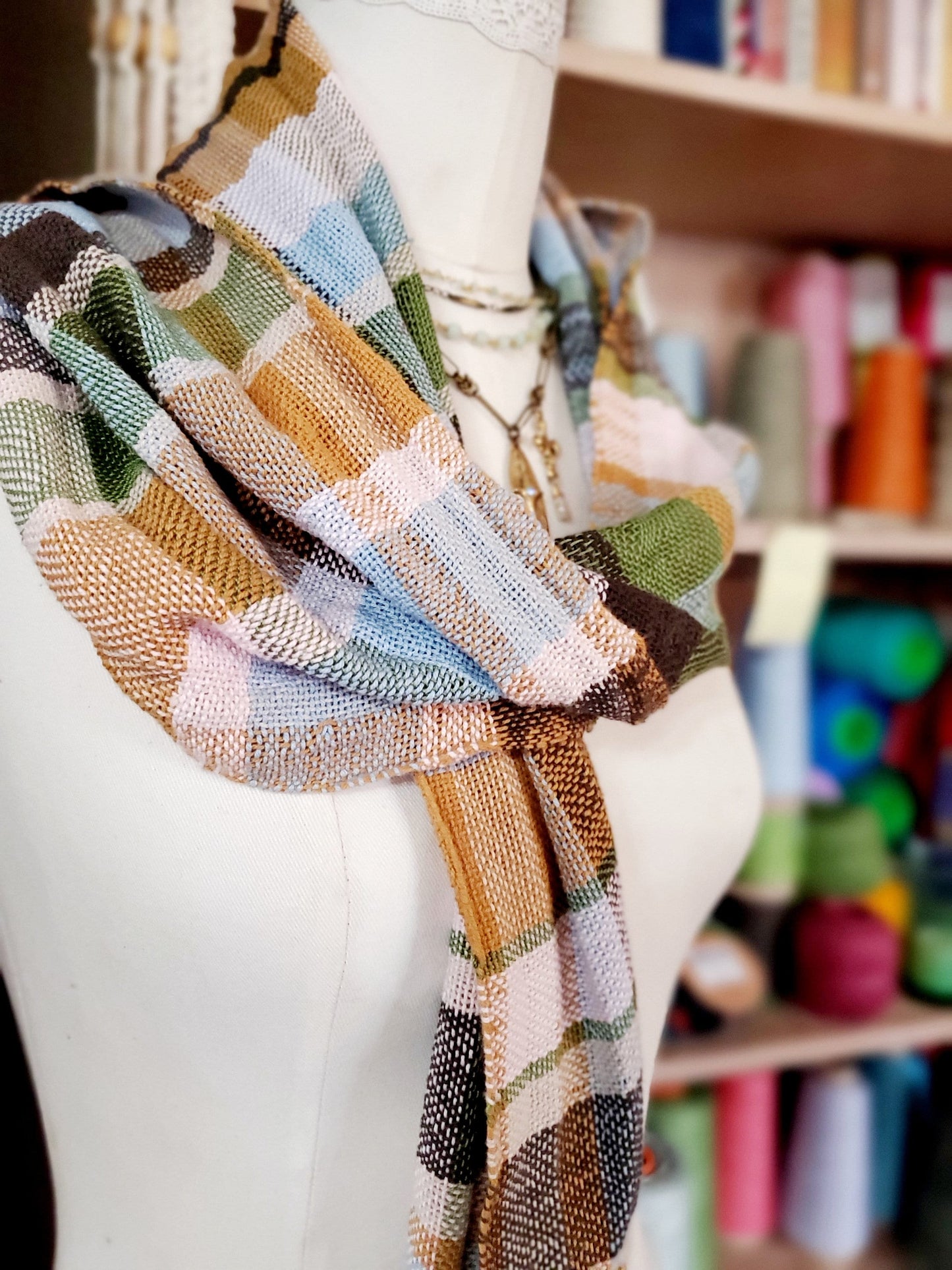 HANDWOVEN FALL SCARF, Weaving and Fiber Arts, Yarn, woven scarf