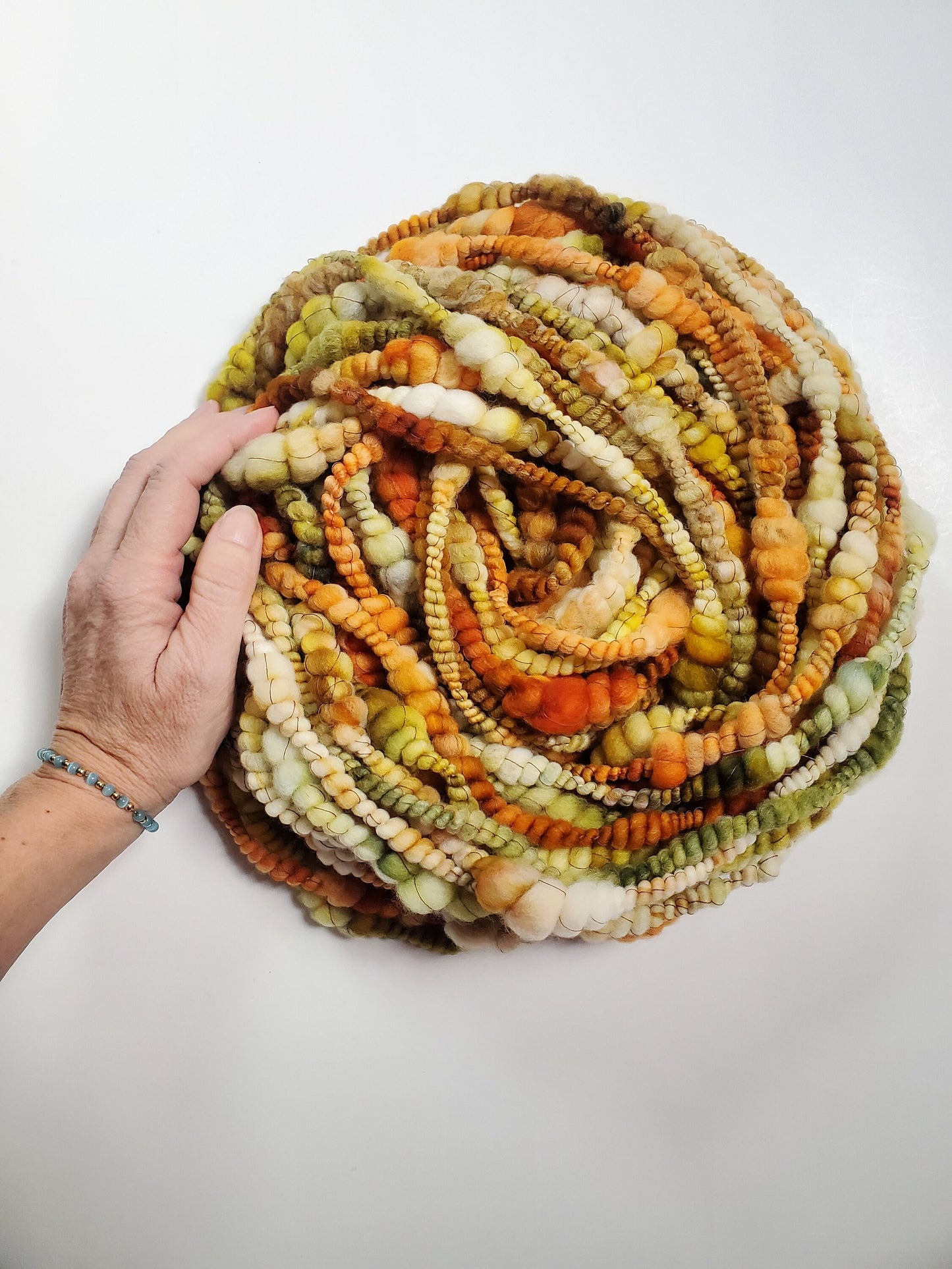 SQUASH BLOSSOM 8yrds, Handspun Art Yarn, Weaving and Fiber Arts, Scrap Yarn, Yarn