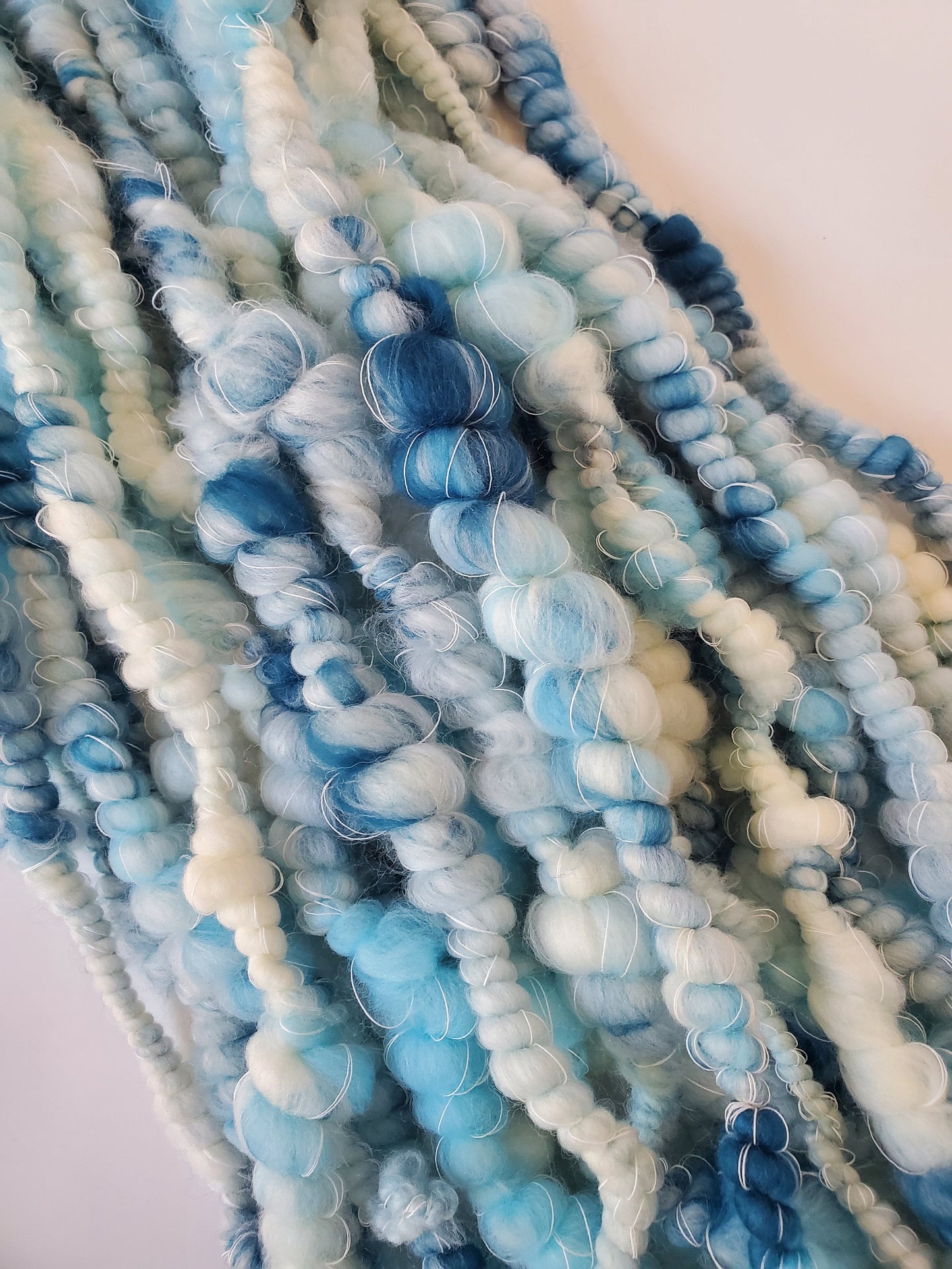 AQUA WAVES 5yrds, Handspun Art Yarn, Weaving and Fiber Arts, Scrap Yarn, Yarn
