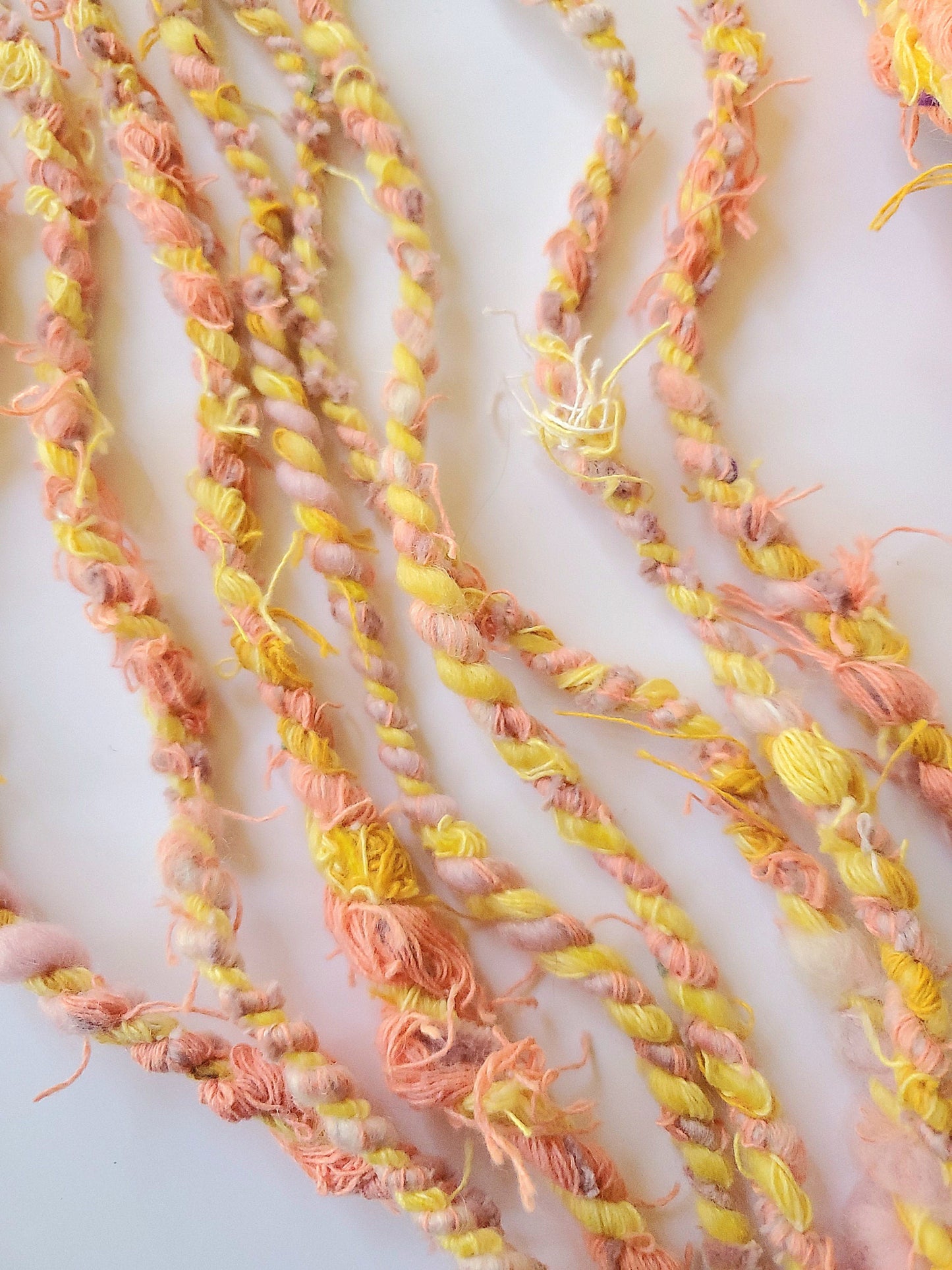 YELLOW PINK 5yrds, Handspun Art Yarn, Weaving and Fiber Arts, Scrap Yarn, Yarn