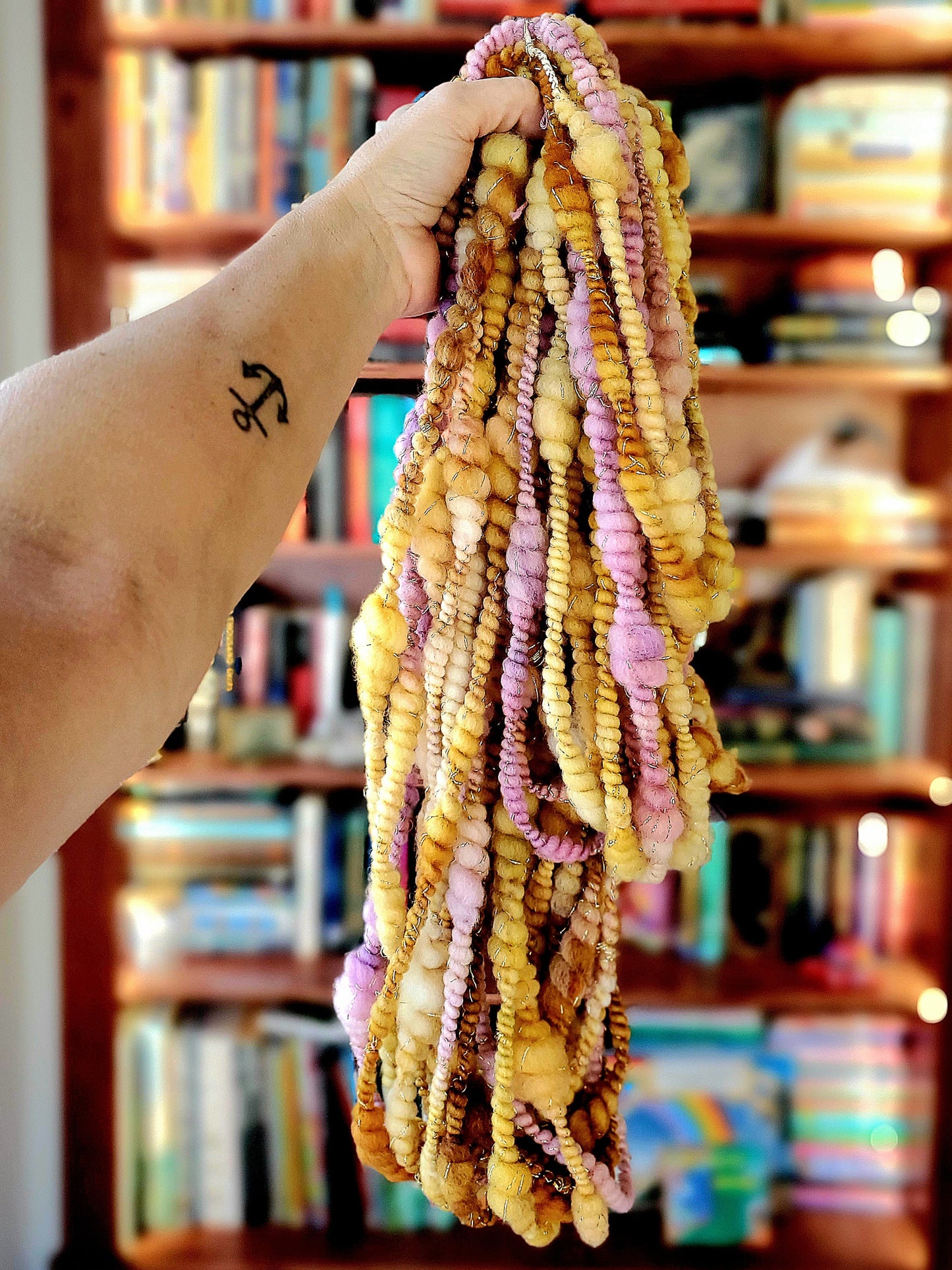 SWEET PEA 8yrds, Handspun Art Yarn, Weaving and Fiber Arts, Scrap Yarn, Yarn