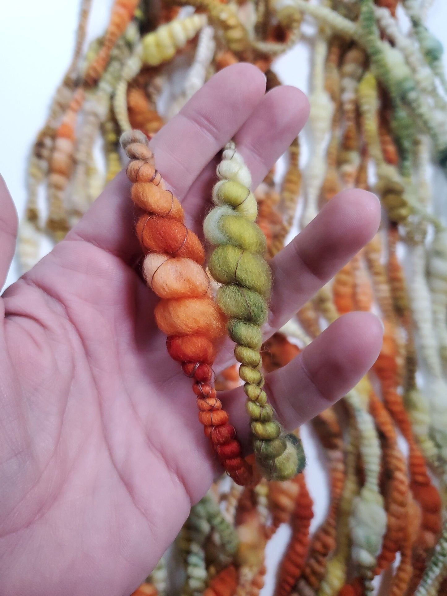 SQUASH BLOSSOM 8yrds, Handspun Art Yarn, Weaving and Fiber Arts, Scrap Yarn, Yarn