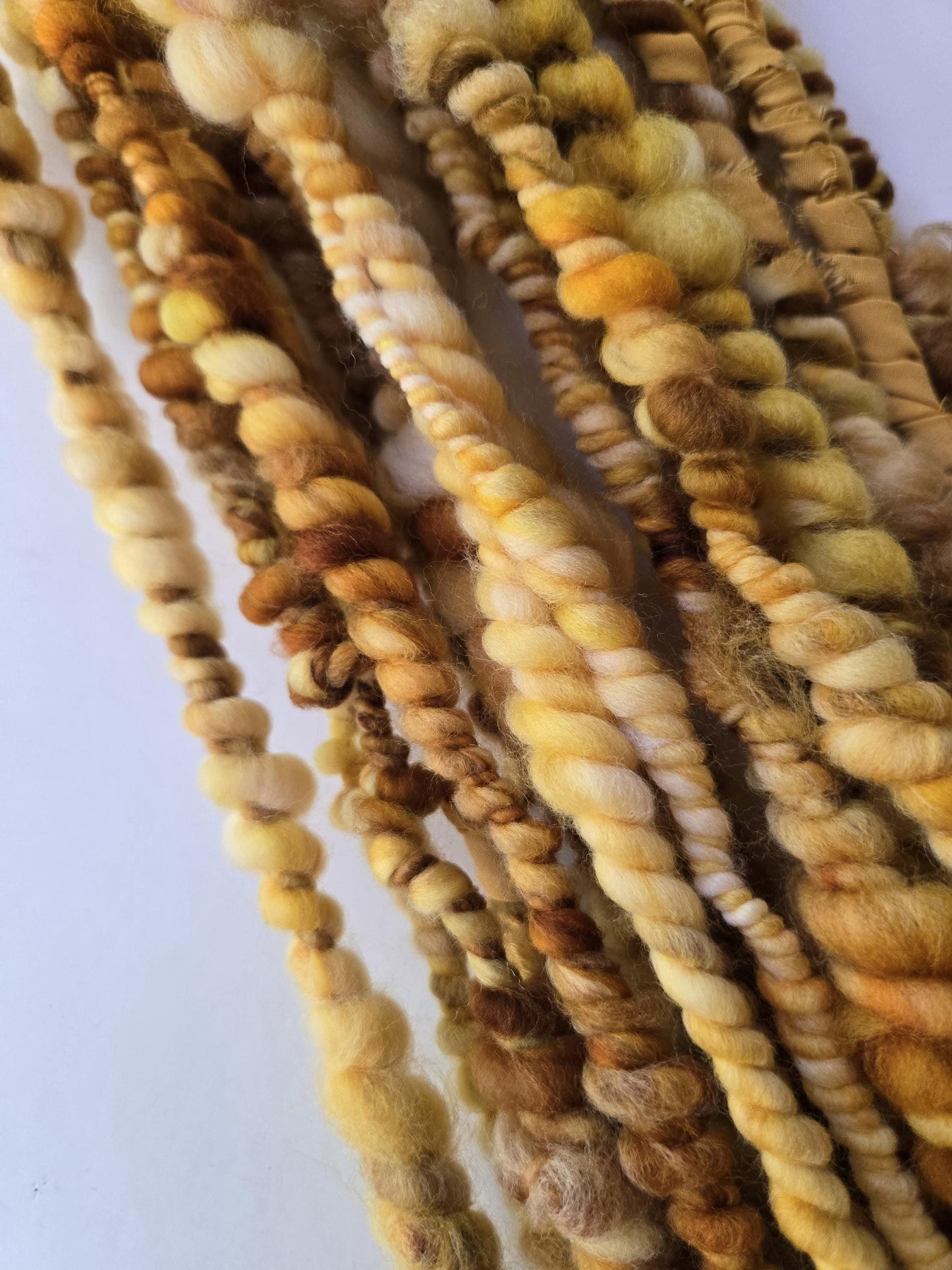 BUTTERBEER 7yrds, Handspun Art Yarn, Weaving and Fiber Arts, Scrap Yarn, Yarn