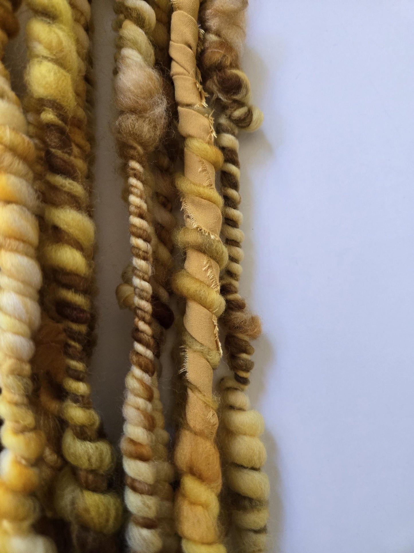 BUTTERBEER 7yrds, Handspun Art Yarn, Weaving and Fiber Arts, Scrap Yarn, Yarn