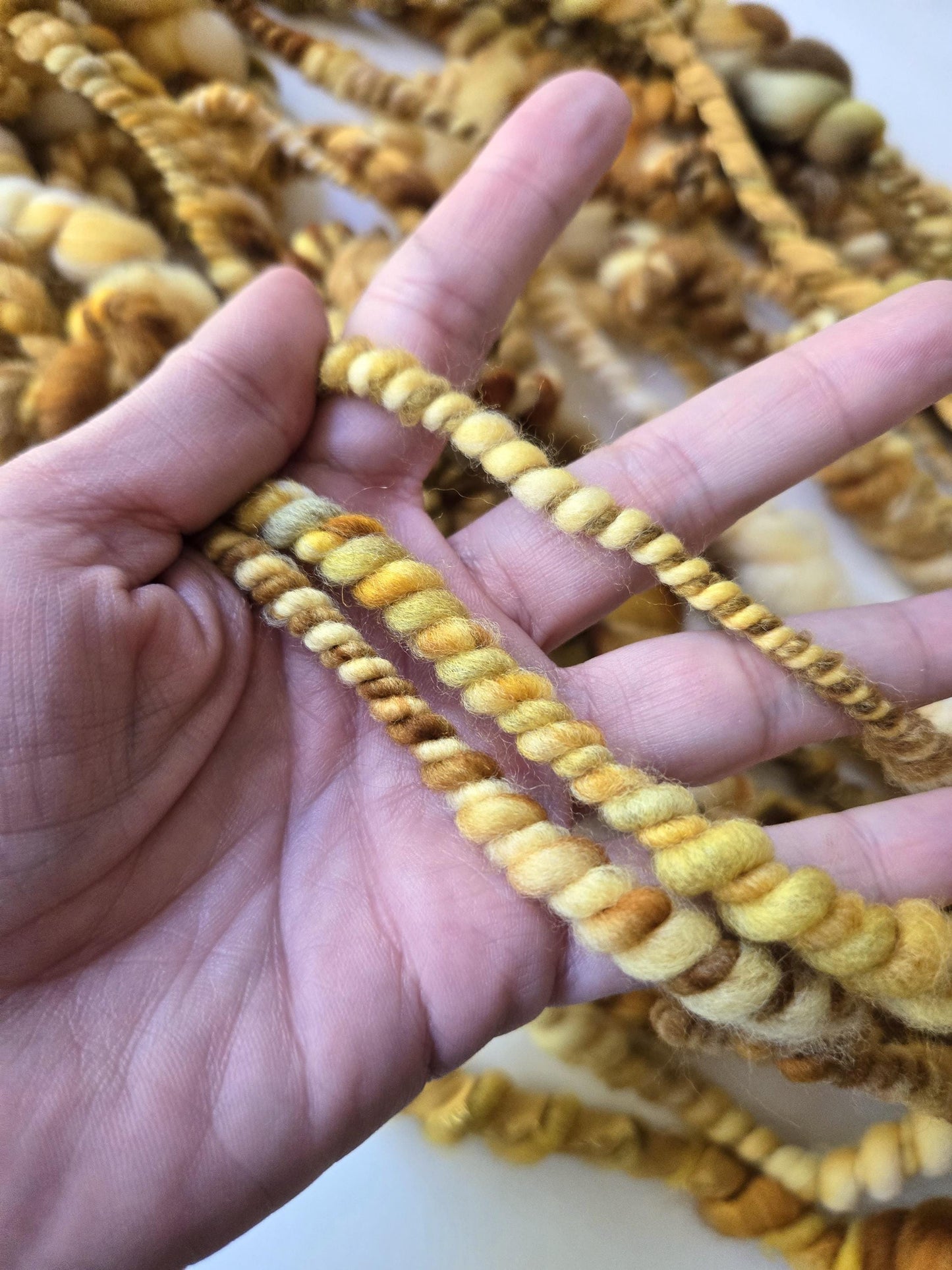 BUTTERBEER 7yrds, Handspun Art Yarn, Weaving and Fiber Arts, Scrap Yarn, Yarn