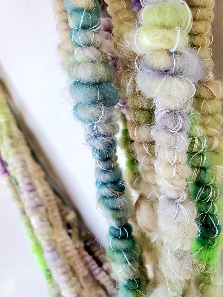 MARGARITAS 3.5yrds, Handspun Art Yarn, Weaving and Fiber Arts, Scrap Yarn, Yarn