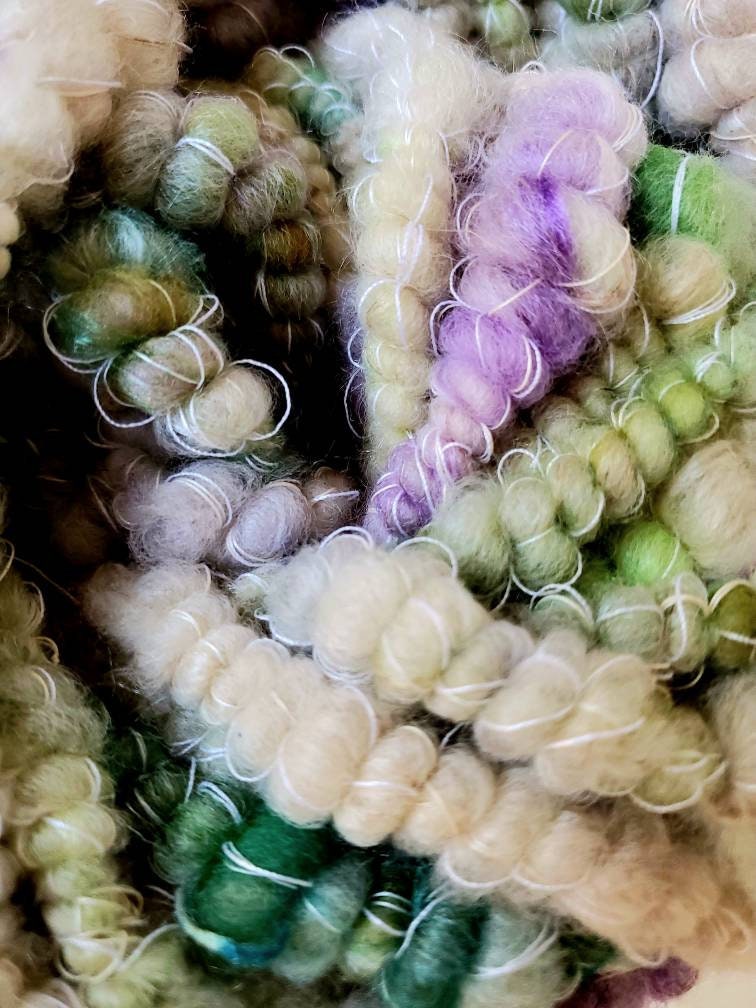 MARGARITAS 3.5yrds, Handspun Art Yarn, Weaving and Fiber Arts, Scrap Yarn, Yarn