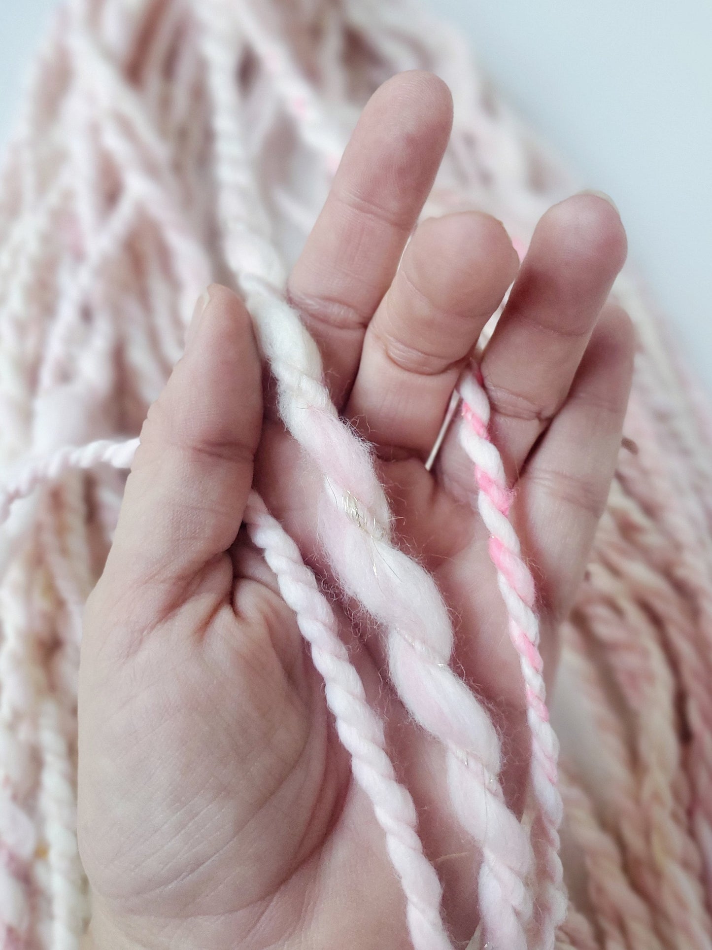 PINK PEPPERMINT 8yrds, Handspun Art Yarn, Weaving and Fiber Arts, Scrap Yarn, Yarn