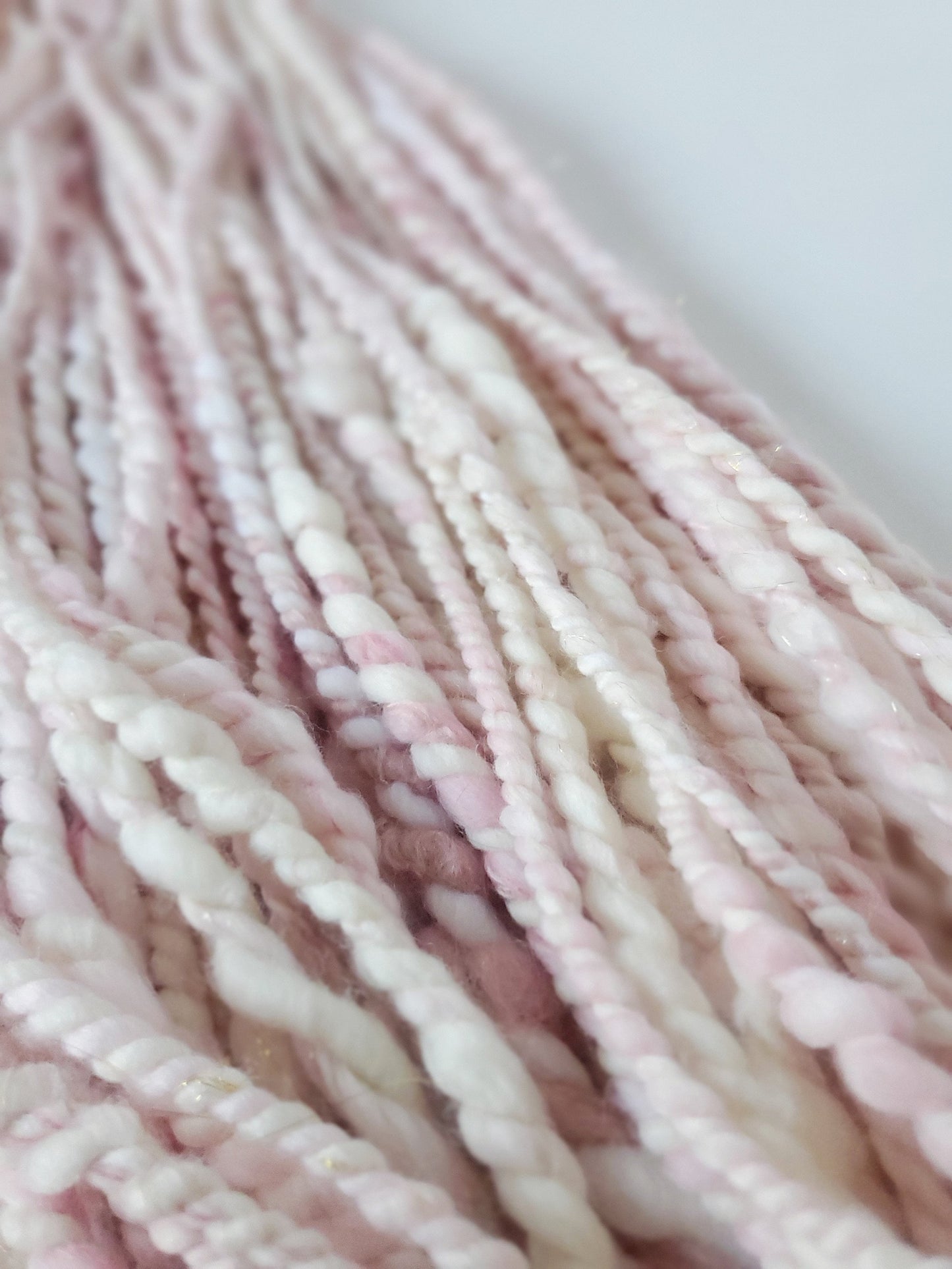 PINK PEPPERMINT 8yrds, Handspun Art Yarn, Weaving and Fiber Arts, Scrap Yarn, Yarn