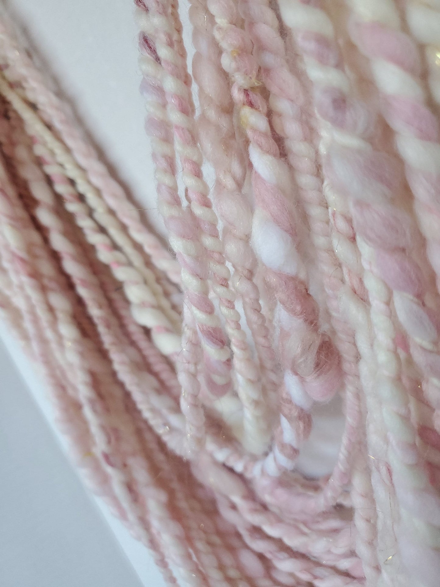 PINK PEPPERMINT 8yrds, Handspun Art Yarn, Weaving and Fiber Arts, Scrap Yarn, Yarn