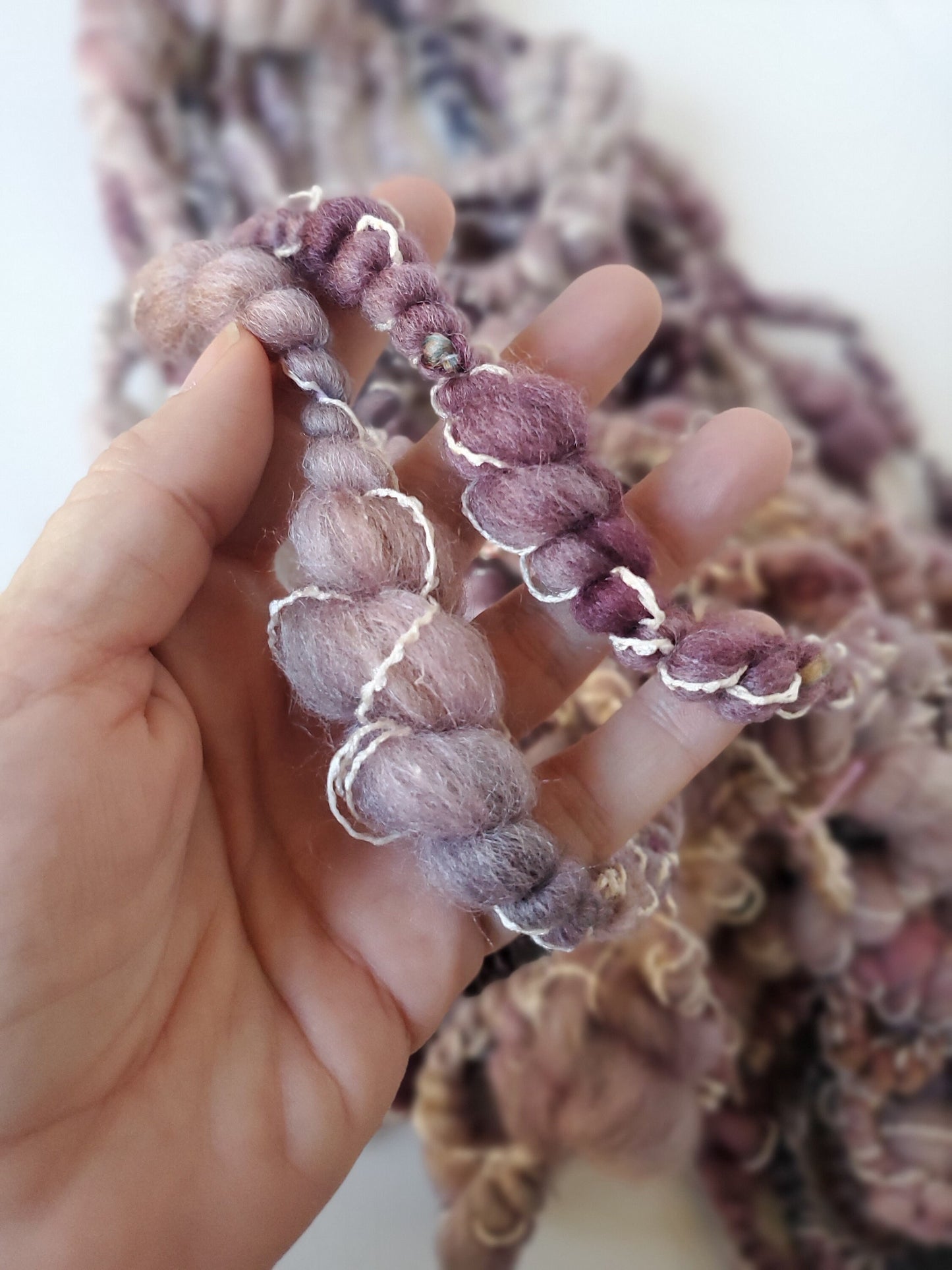 AMETHYST 4.5yrds, Handspun Art Yarn, Weaving and Fiber Arts, Scrap Yarn, Yarn