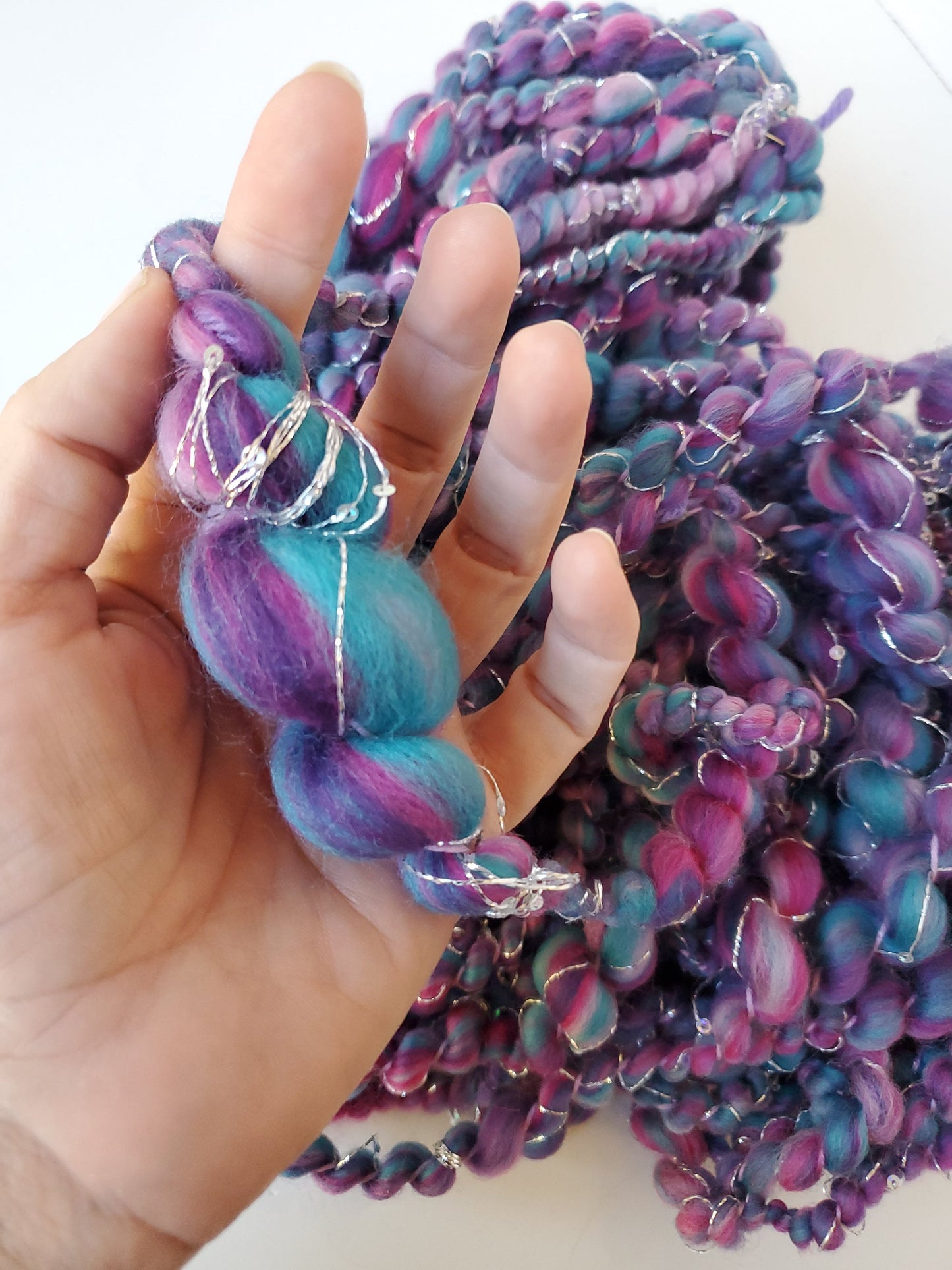 JELLY FISH 6.5yrds, Handspun Art Yarn, Weaving and Fiber Arts, Scrap Yarn, Yarn