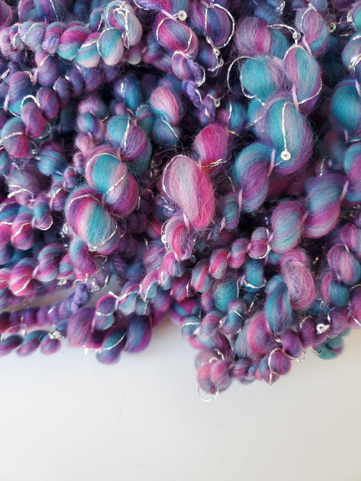 JELLY FISH 6.5yrds, Handspun Art Yarn, Weaving and Fiber Arts, Scrap Yarn, Yarn