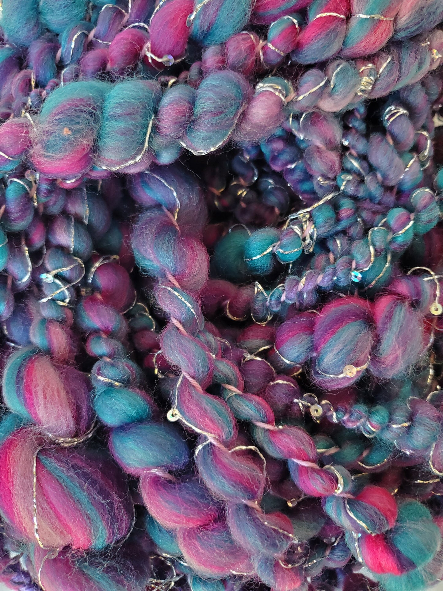 JELLY FISH 6.5yrds, Handspun Art Yarn, Weaving and Fiber Arts, Scrap Yarn, Yarn