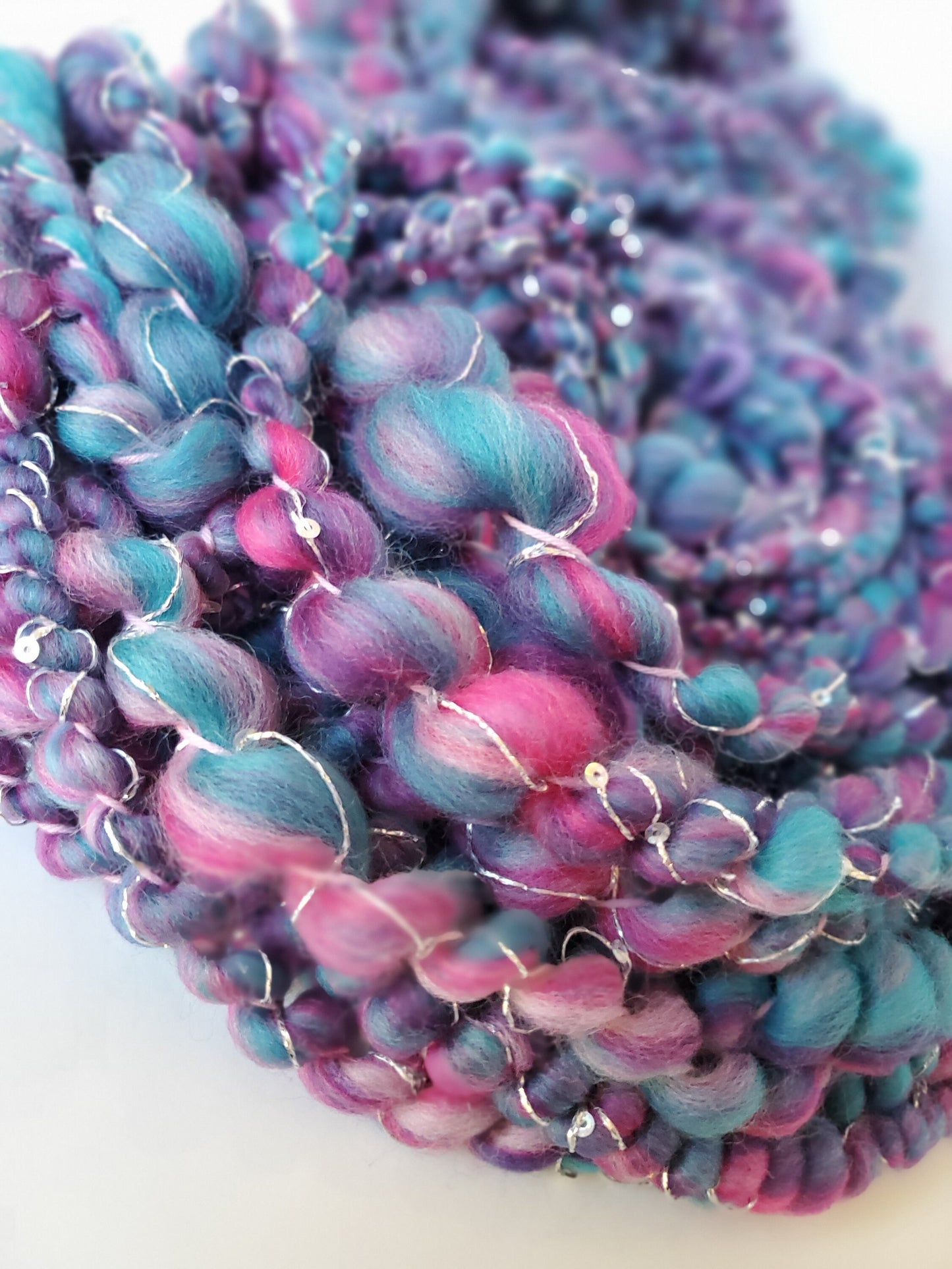 JELLY FISH 6.5yrds, Handspun Art Yarn, Weaving and Fiber Arts, Scrap Yarn, Yarn
