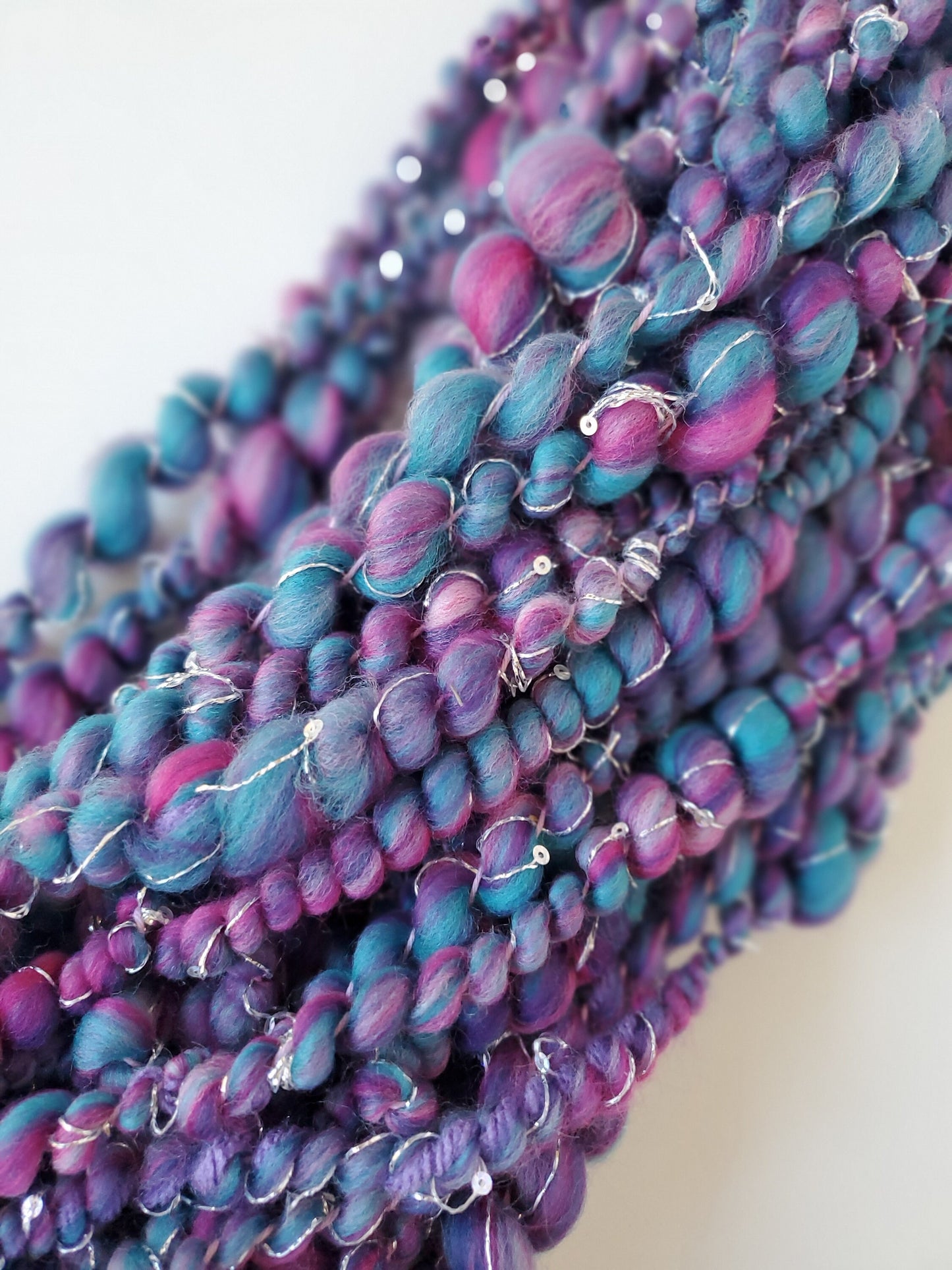 JELLY FISH 6.5yrds, Handspun Art Yarn, Weaving and Fiber Arts, Scrap Yarn, Yarn