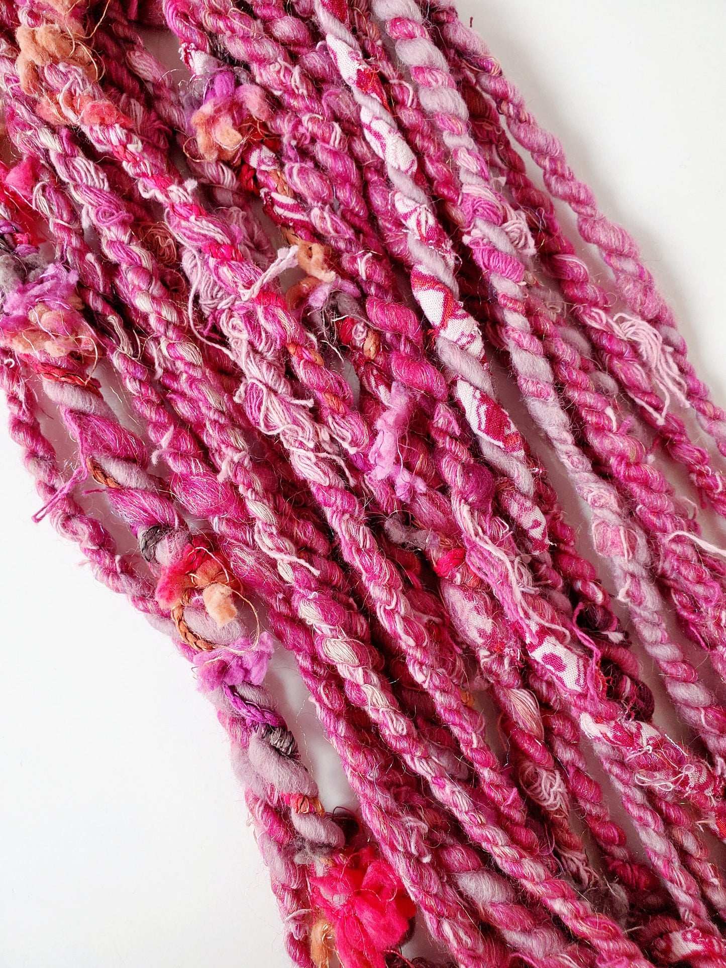 PINK SCRAP HANDSPUN yarn 5yrds, Handspun Art Yarn, Weaving and Fiber Arts, Scrap Yarn, Yarn