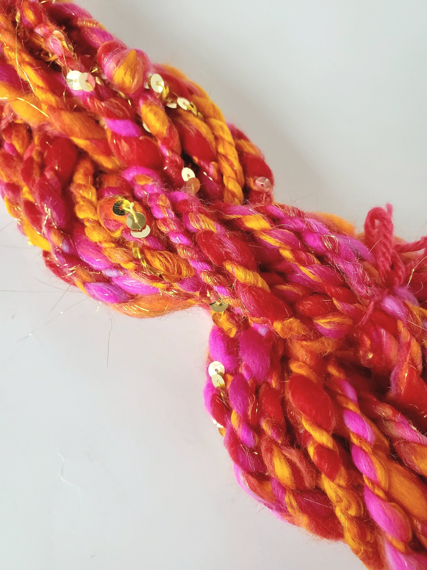 HOT PEPPER 9yrds, Handspun Art Yarn, Weaving and Fiber Arts, Scrap Yarn, Yarn