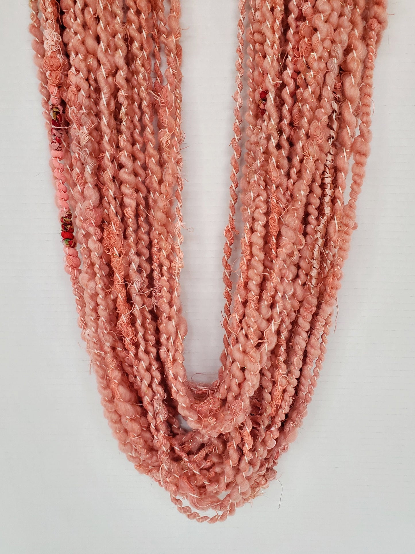 PINK SPIRALS 5yrds, Handspun Art Yarn, Weaving and Fiber Arts, Scrap Yarn, Yarn