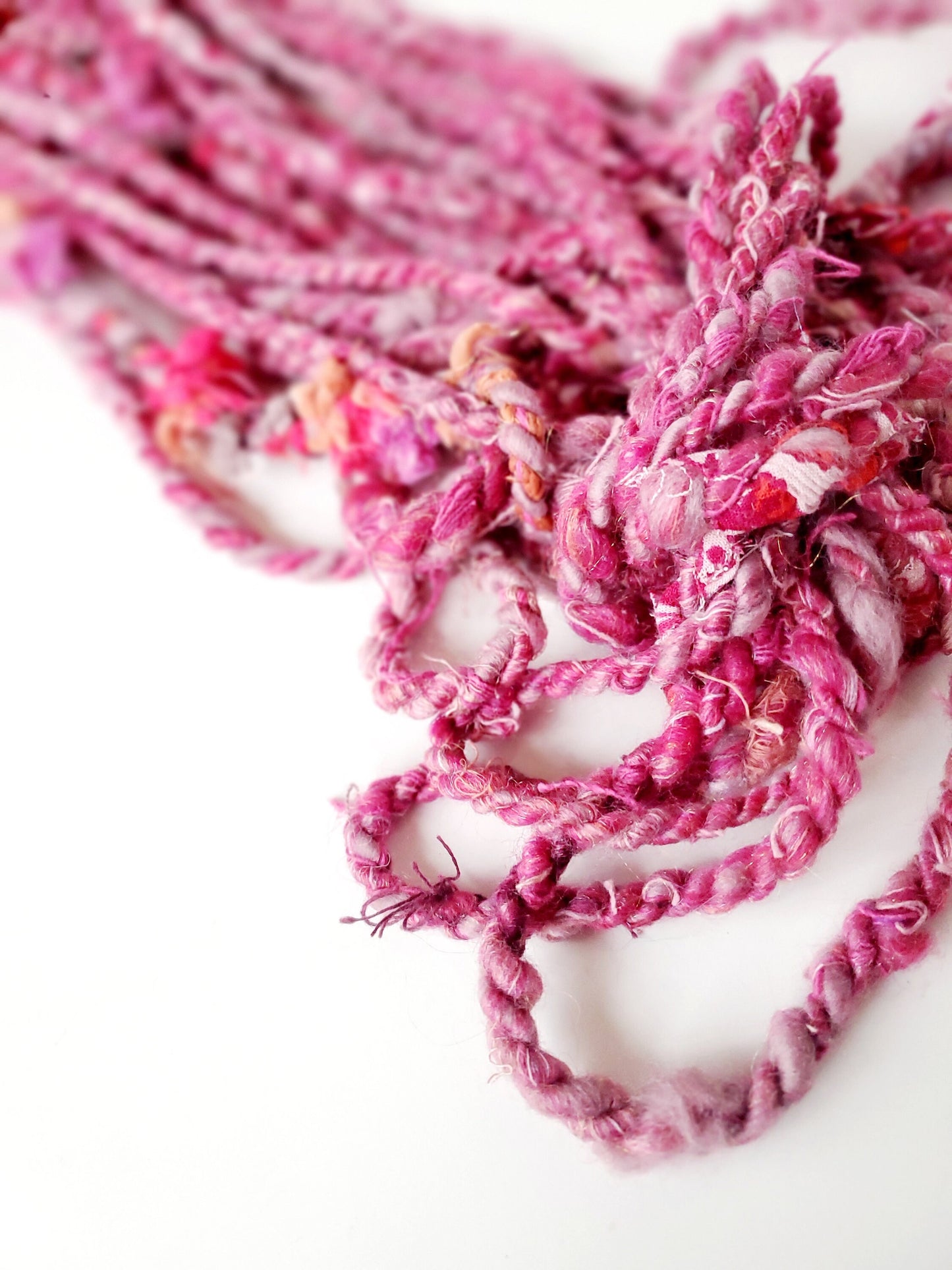 PINK SCRAP HANDSPUN yarn 5yrds, Handspun Art Yarn, Weaving and Fiber Arts, Scrap Yarn, Yarn